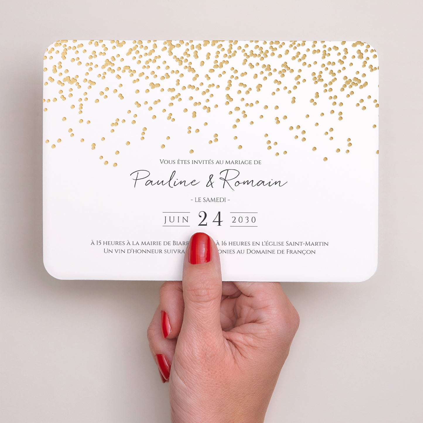 Faire-part Mariage Paysage, bords arrondis Confettis photo N° 3