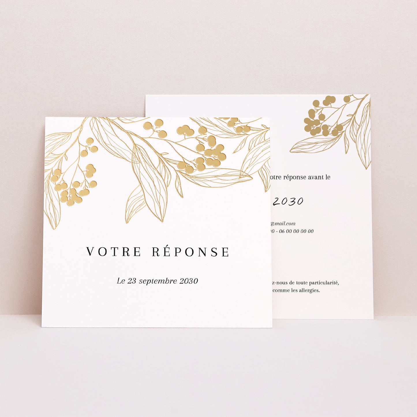 Carton réponse Mariage Carré Motifs floraux dorés photo N° 1
