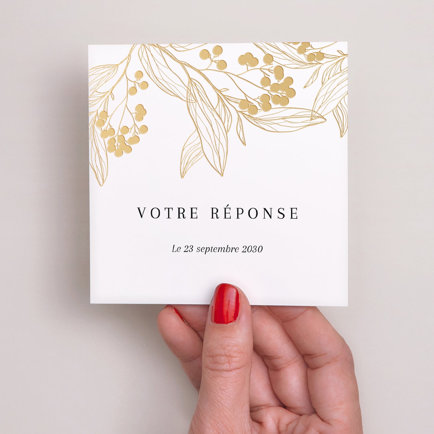 Carton réponse Mariage Carré Motifs floraux dorés photo N° 2