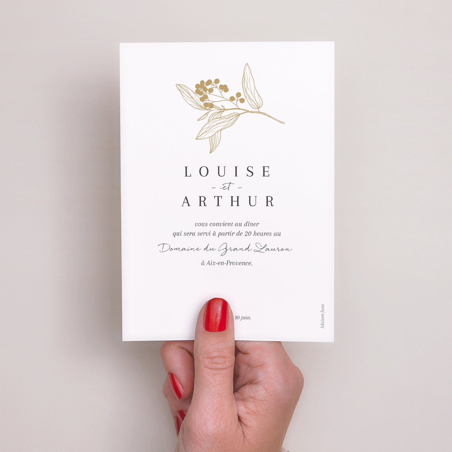 Invitations Mariage Portrait Motifs floraux dorés photo N° 3