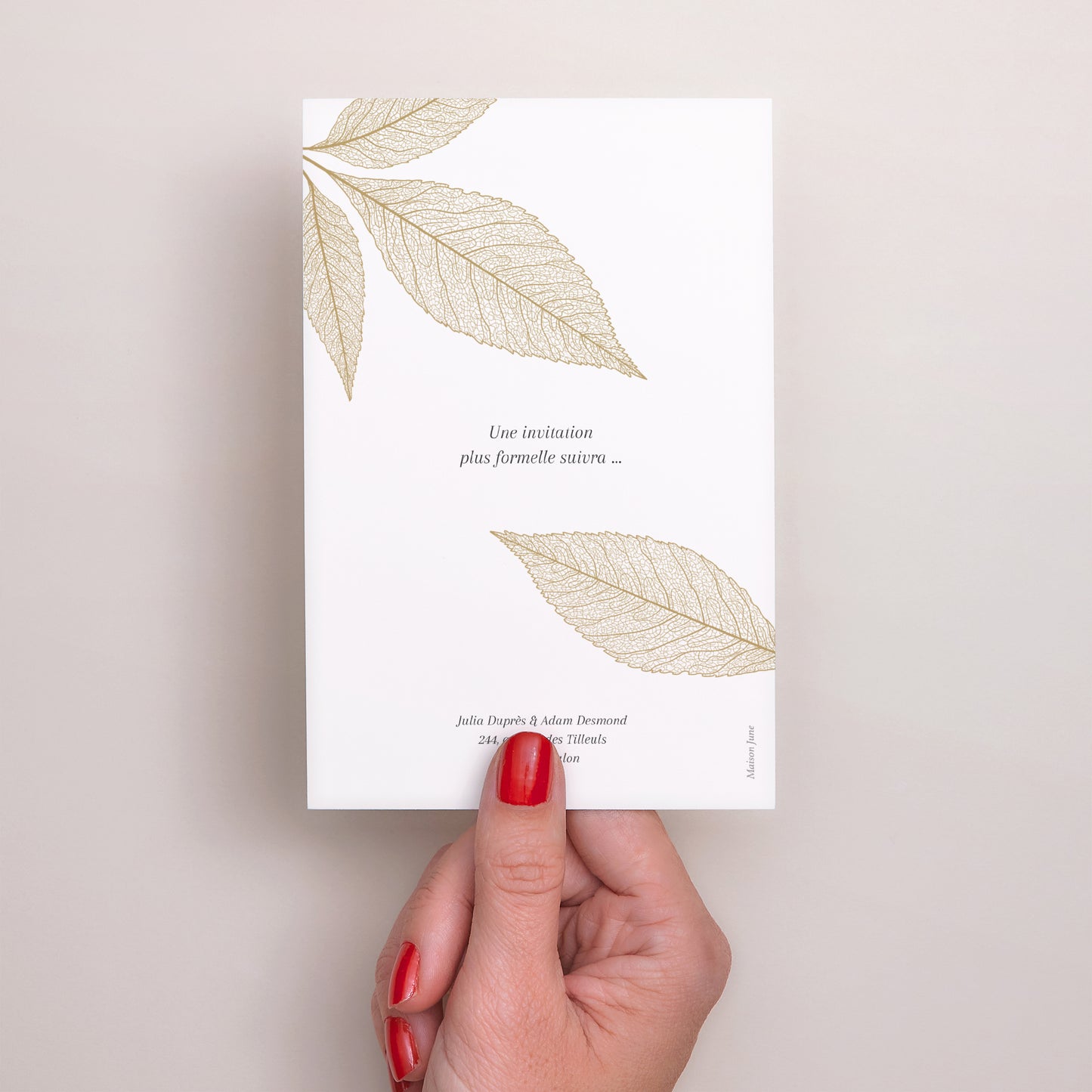 Save the date Mariage Portrait Feuilles dorées photo N° 3