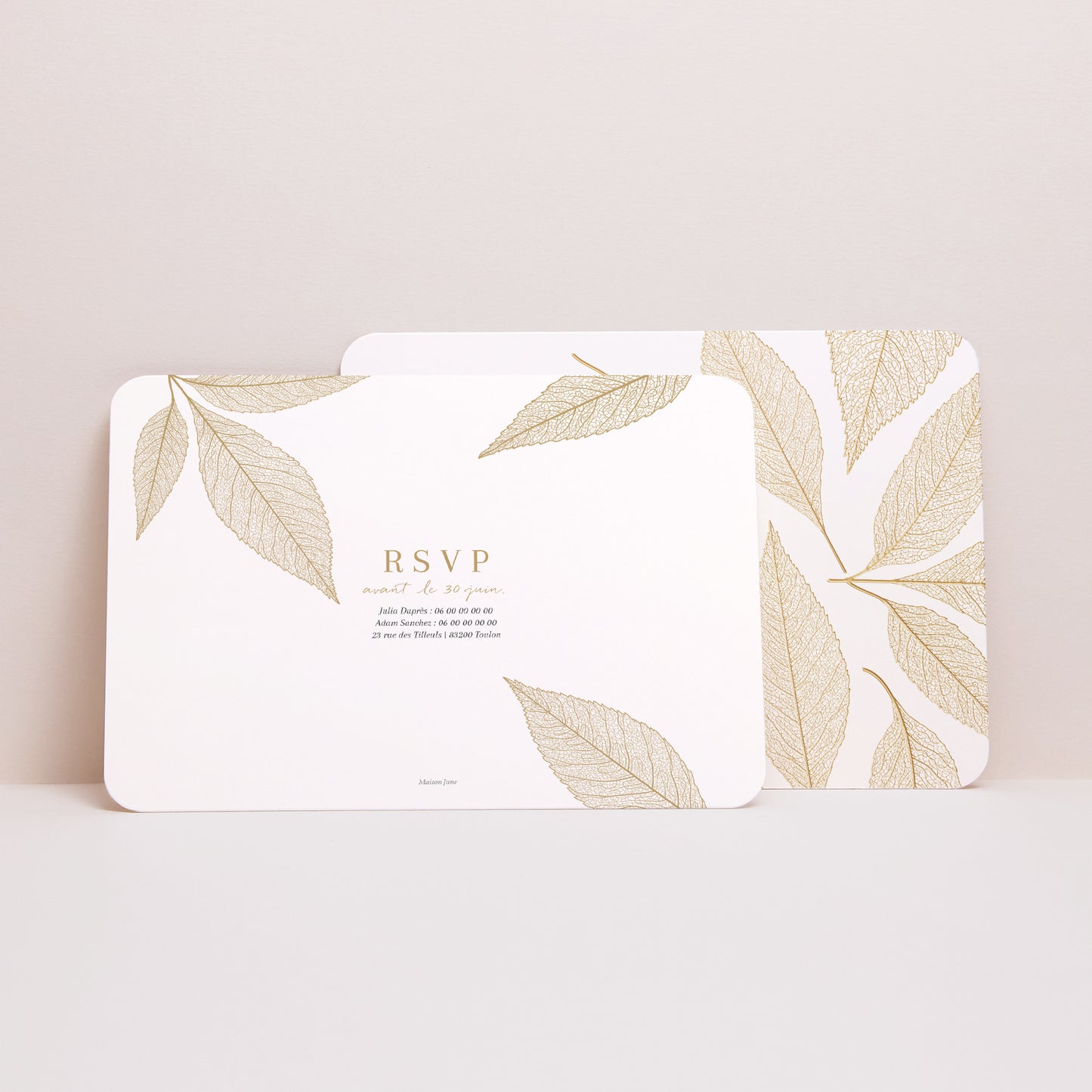 Faire-part Mariage Paysage, bords arrondis Feuilles dorées photo N° 3