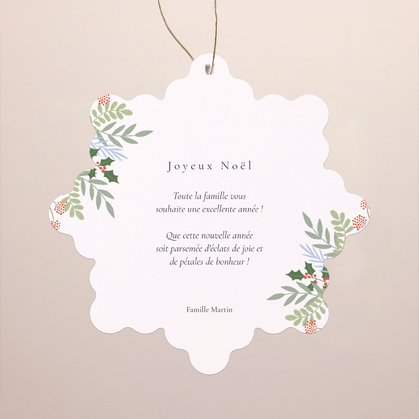 Carte de Noel Fin d'année Flocon à suspendre Des sourires pour Noël photo N° 2