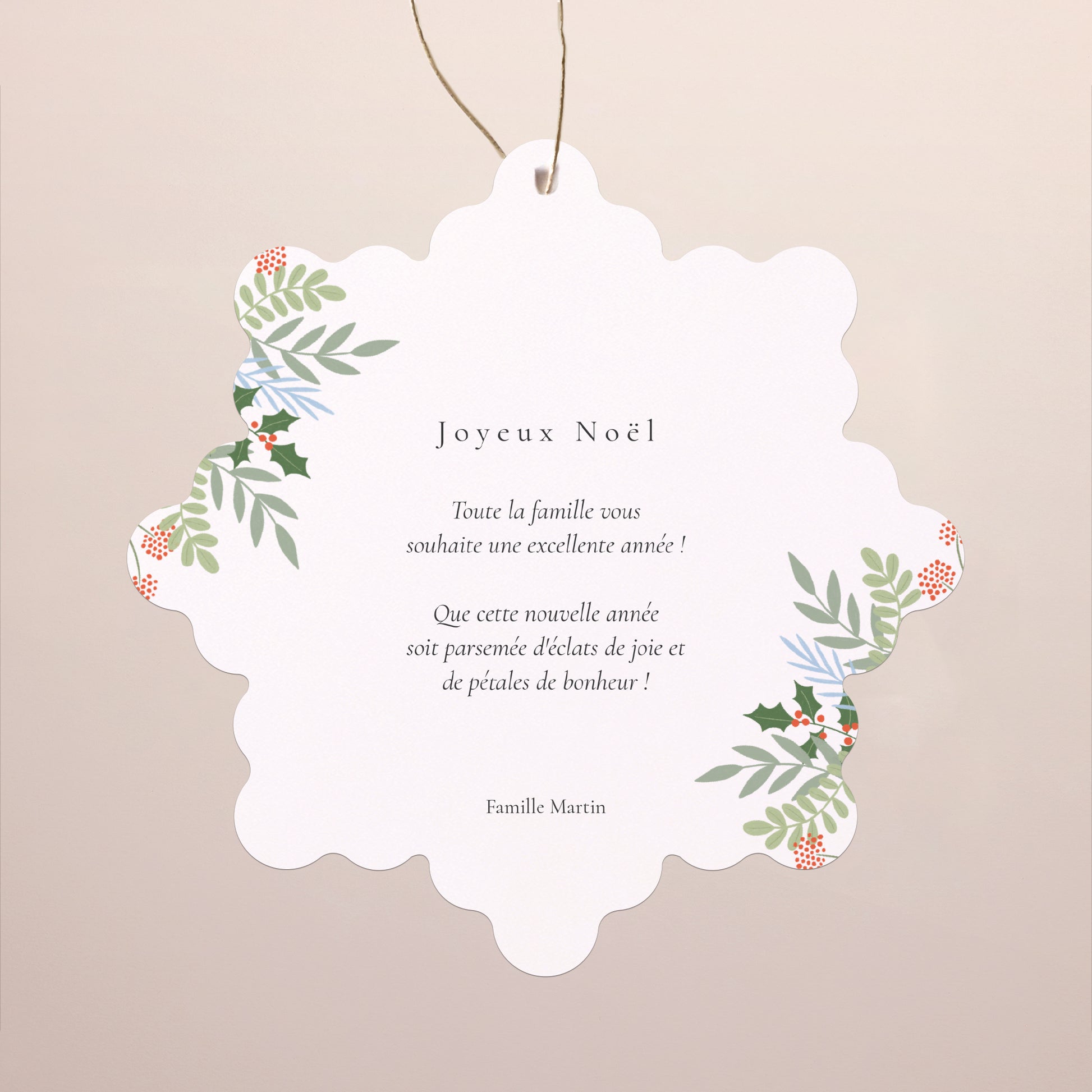 Carte de Noel Fin d'année Flocon à suspendre Des sourires pour Noël photo N° 2