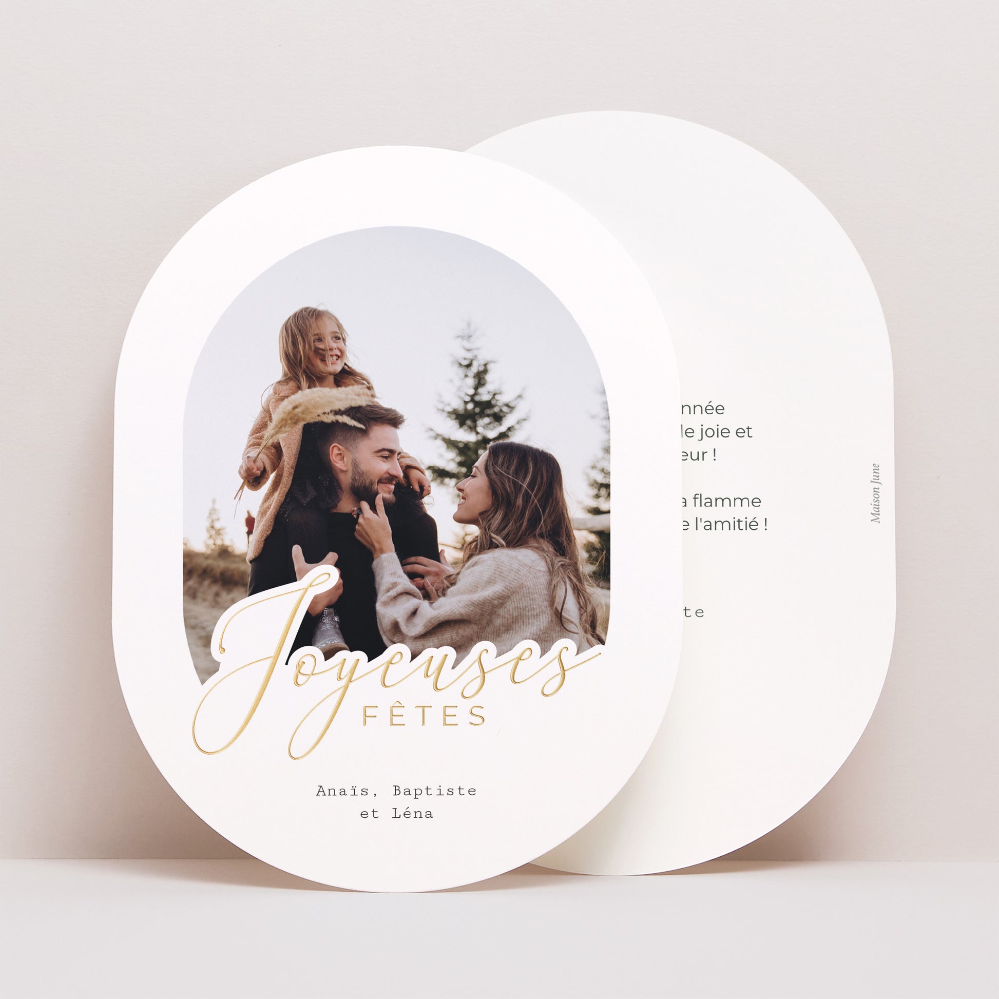 Carte de Noel Fin d'année Ovale Neige dorée photo N° 1