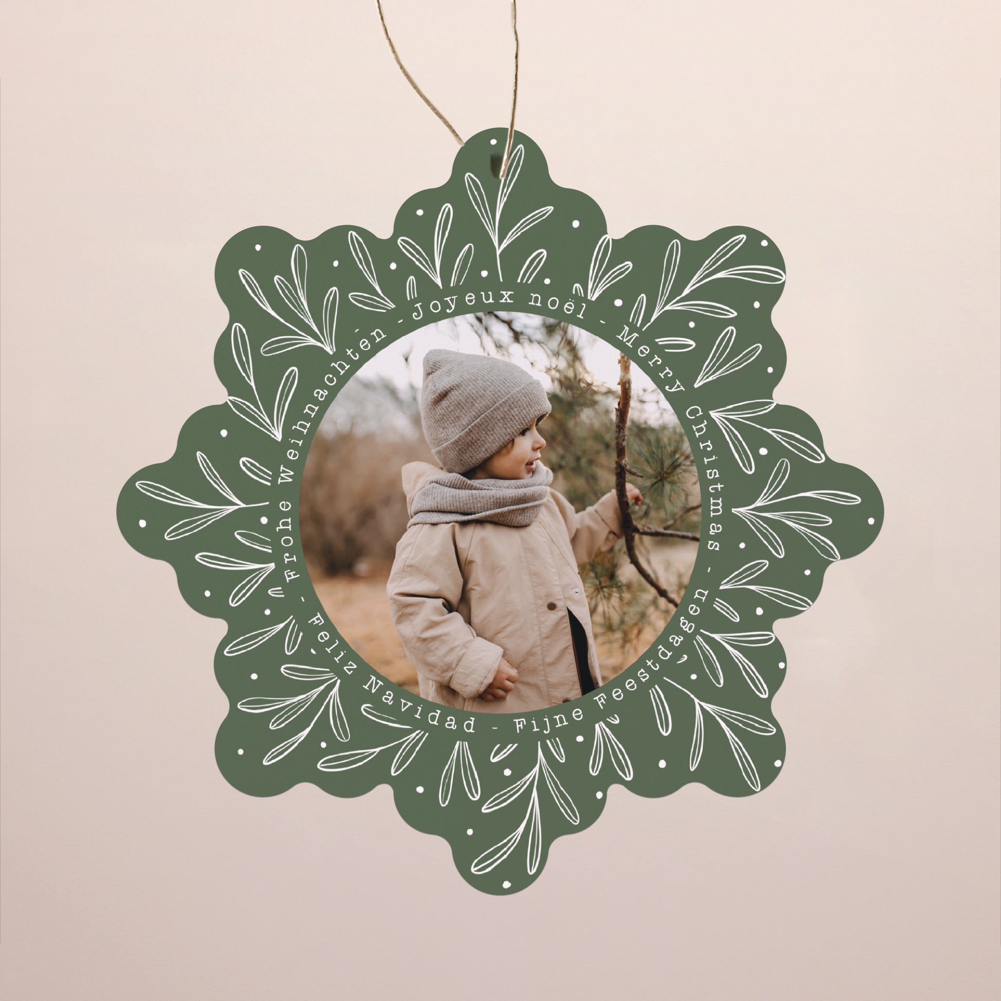 Carte de Noel Fin d'année Flocon à suspendre Flocon vert photo N° 1