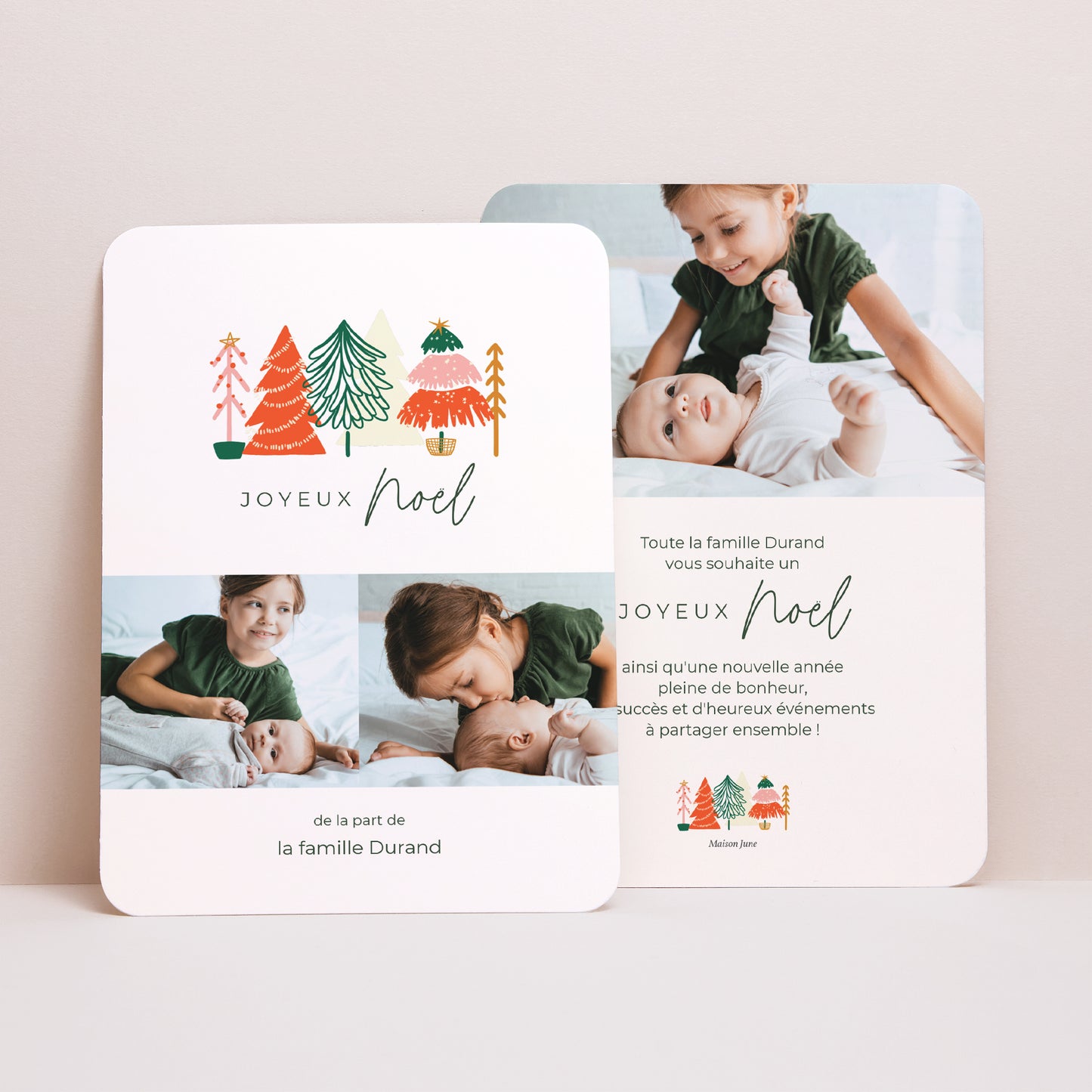 Carte de voeux Fin d'année Portrait, bords arrondis Christmas Trees photo N° 1
