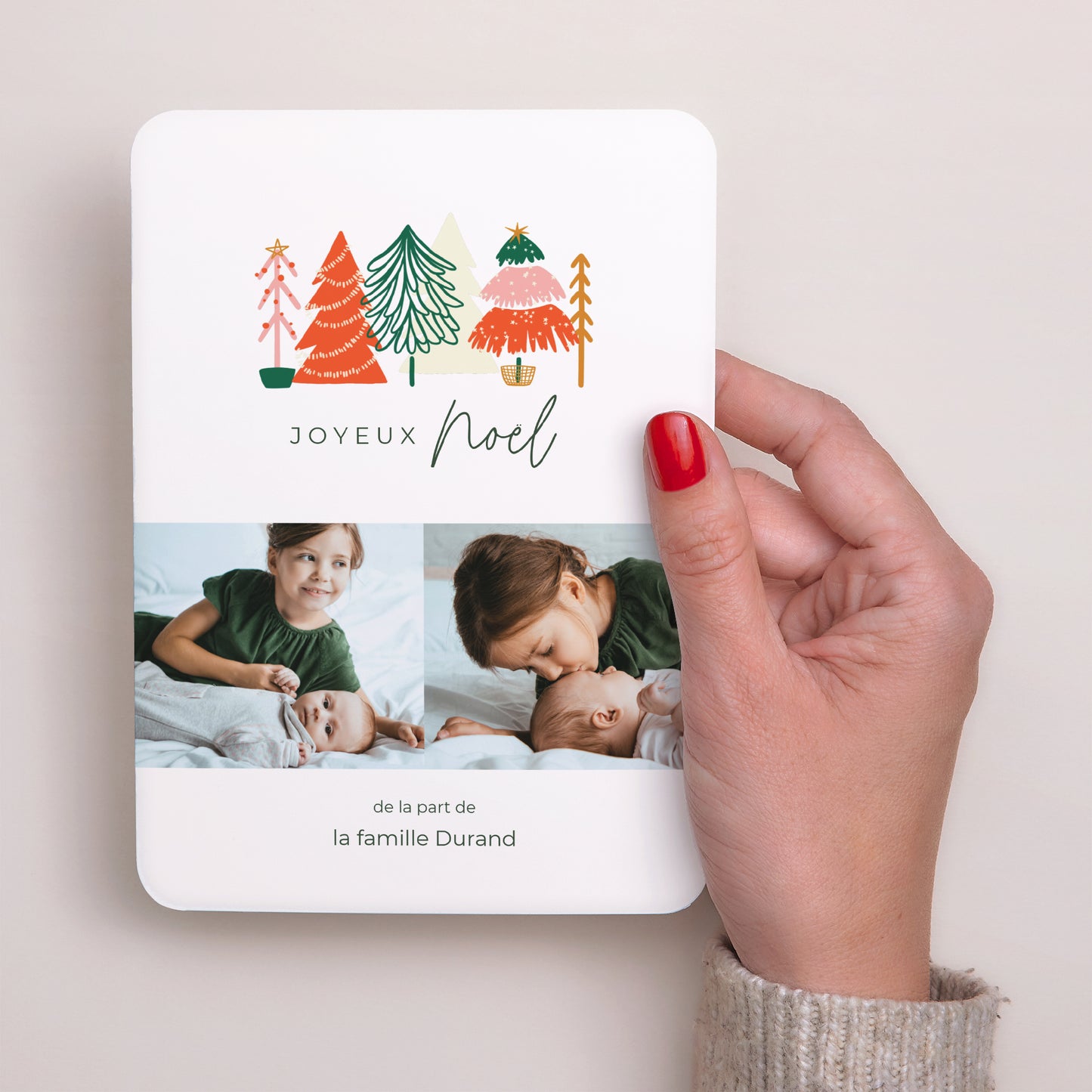 Carte de voeux Fin d'année Portrait, bords arrondis Christmas Trees photo N° 2
