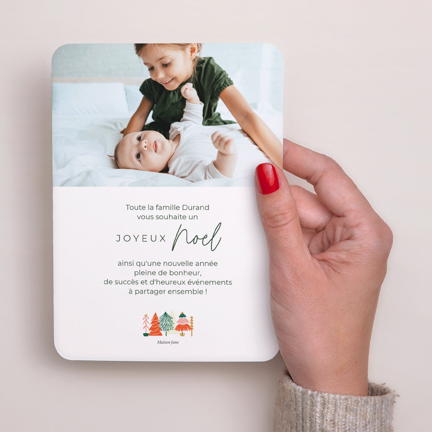 Carte de voeux Fin d'année Portrait, bords arrondis Christmas Trees photo N° 3