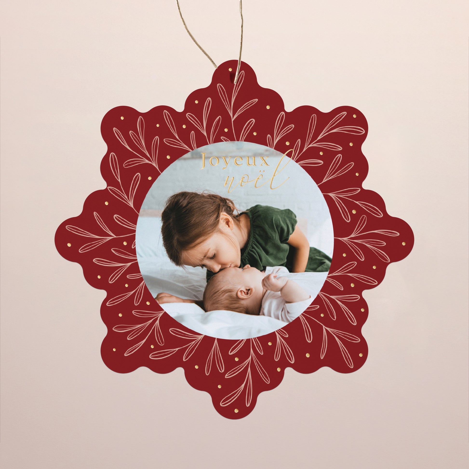 Carte de Noel Fin d'année Flocon à suspendre Flocon bordeaux et Or photo N° 1