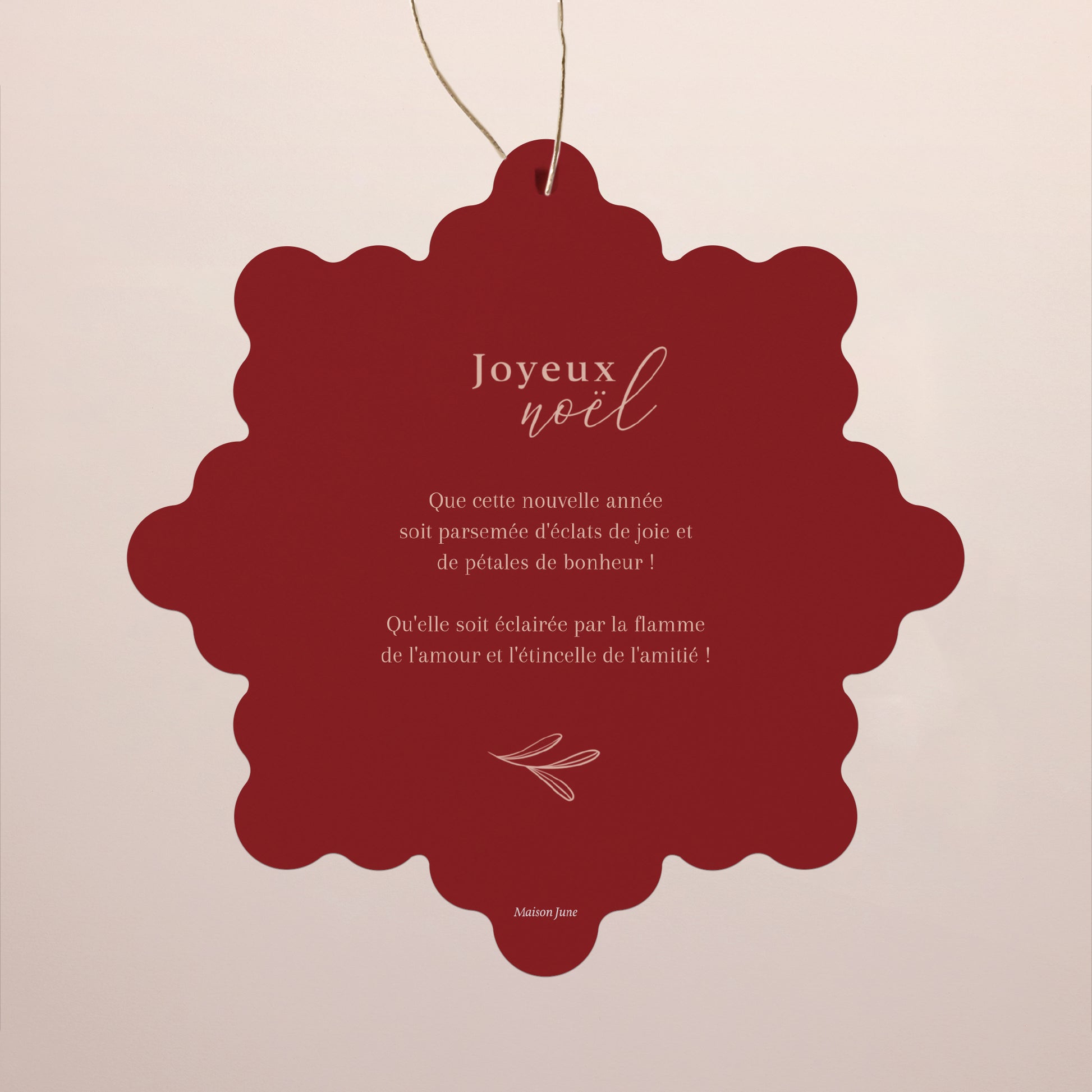 Carte de Noel Fin d'année Flocon à suspendre Flocon bordeaux et Or photo N° 2