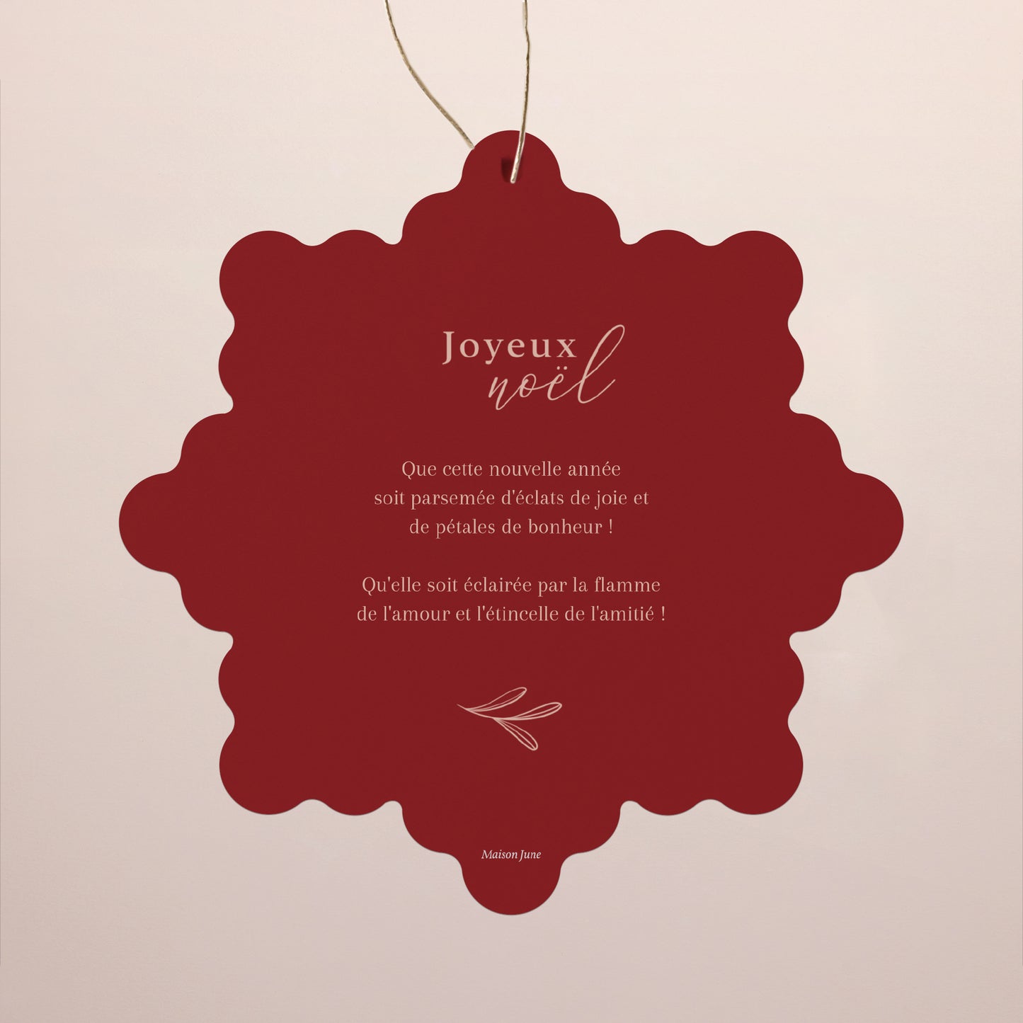 Carte de Noel Fin d'année Flocon à suspendre Flocon bordeaux et Or photo N° 2