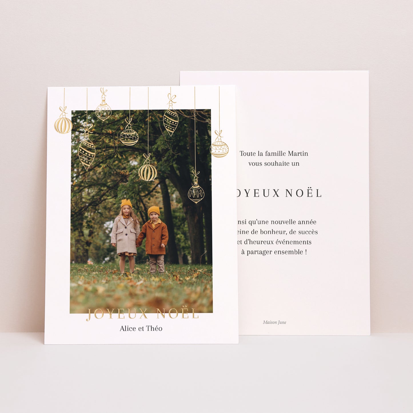 Carte de Noel Fin d'année Portrait Guirlandes dorées photo N° 1