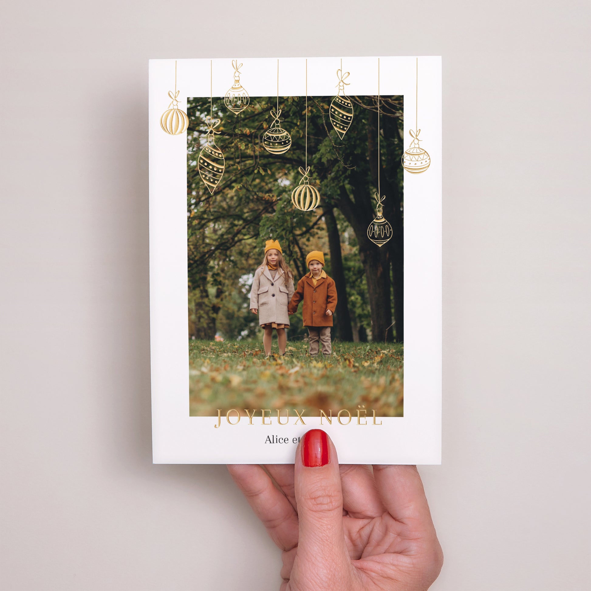 Carte de Noel Fin d'année Portrait Guirlandes dorées photo N° 2