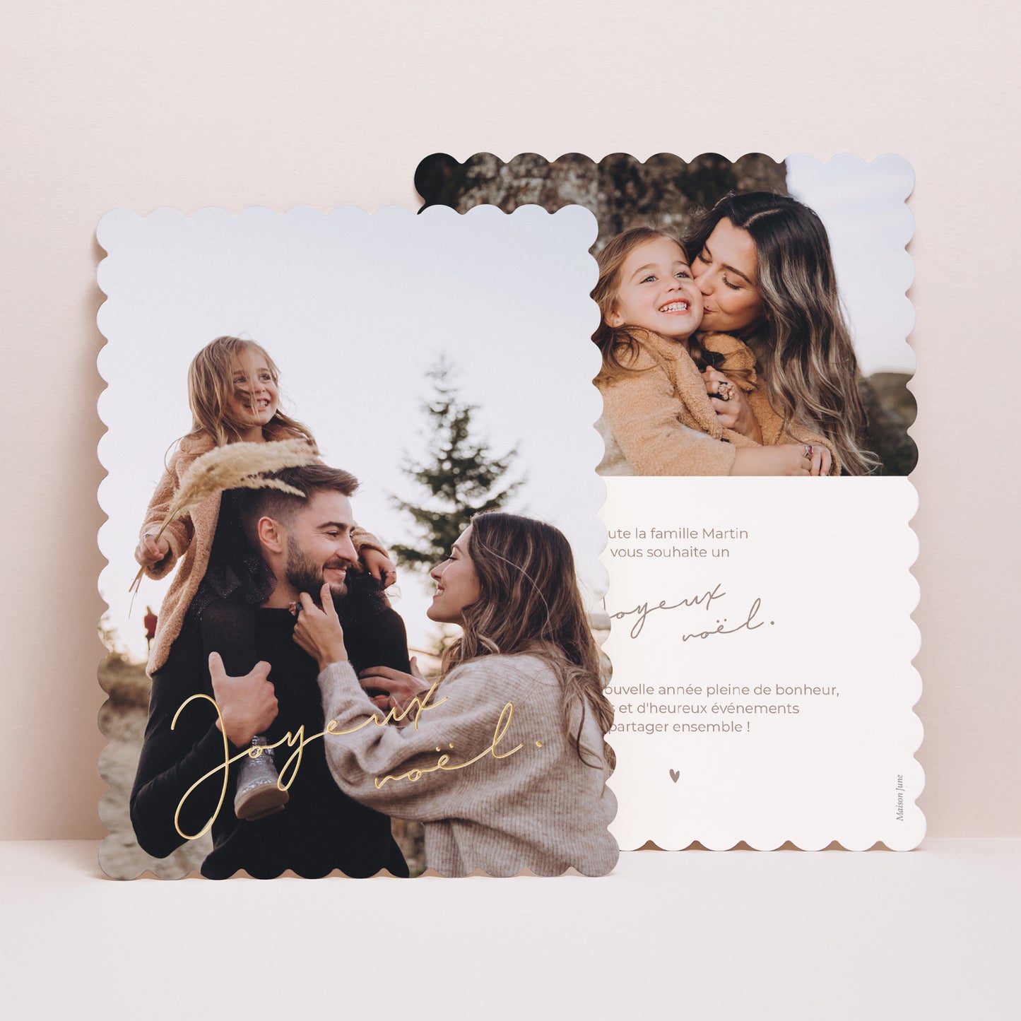 Carte de Noel Fin d'année Portrait, bords biscuit Joyeux noël doré photo N° 1