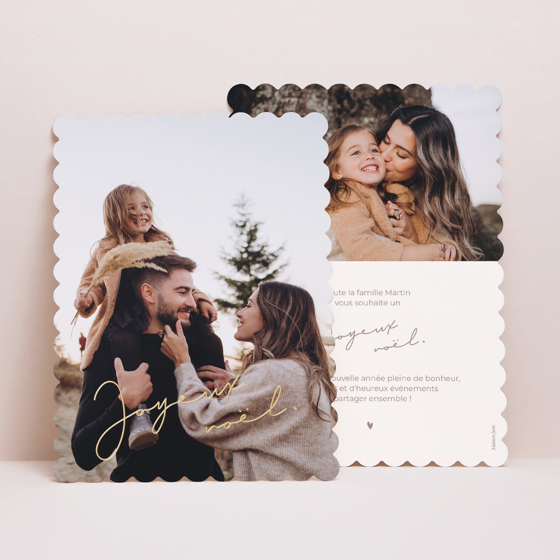 Carte de Noel Fin d'année Portrait, bords biscuit Joyeux noël doré photo N° 1