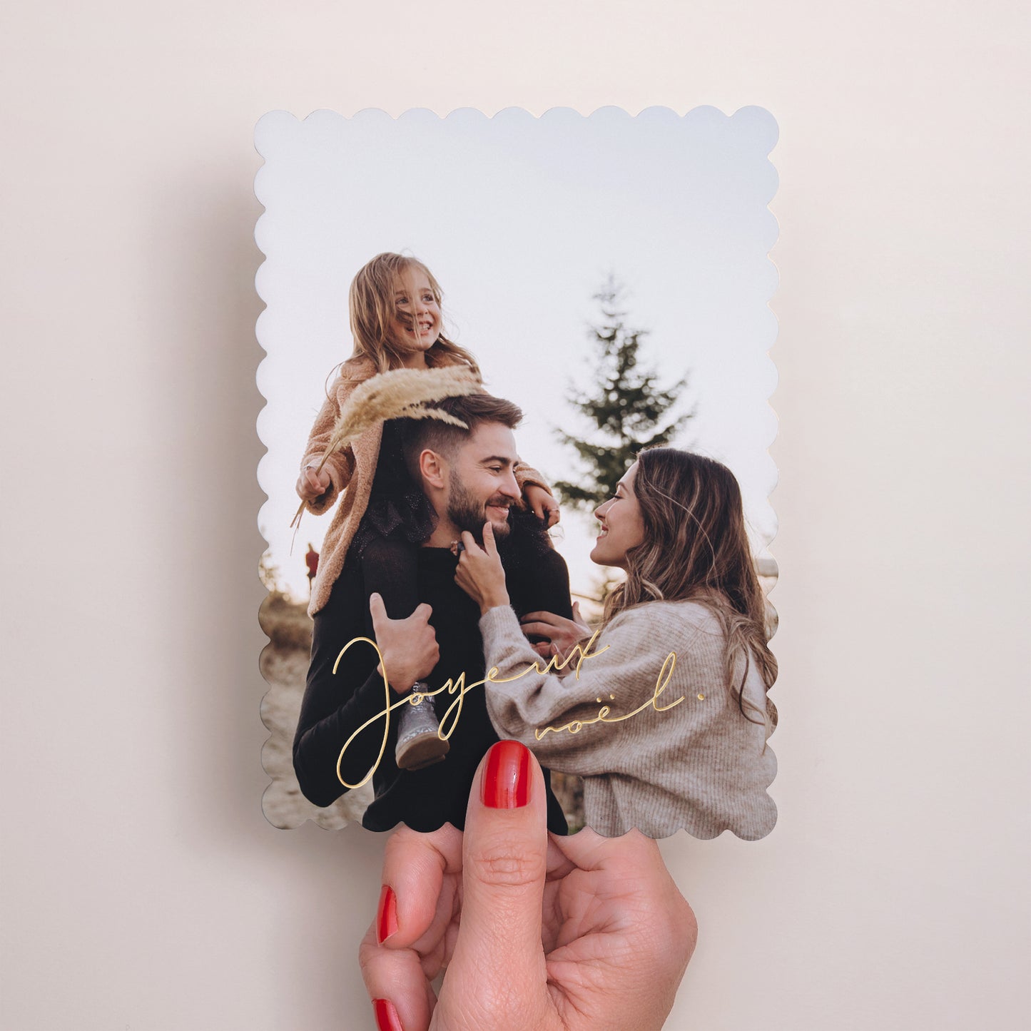 Carte de voeux Fin d'année Portrait, bords biscuit Joyeux noël doré photo N° 2