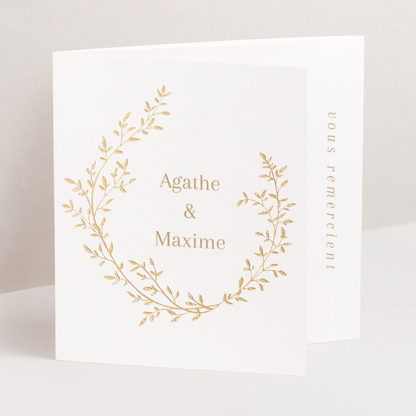 Remerciements Mariage Triptyque asymétrique couronne florale dorée photo N° 1