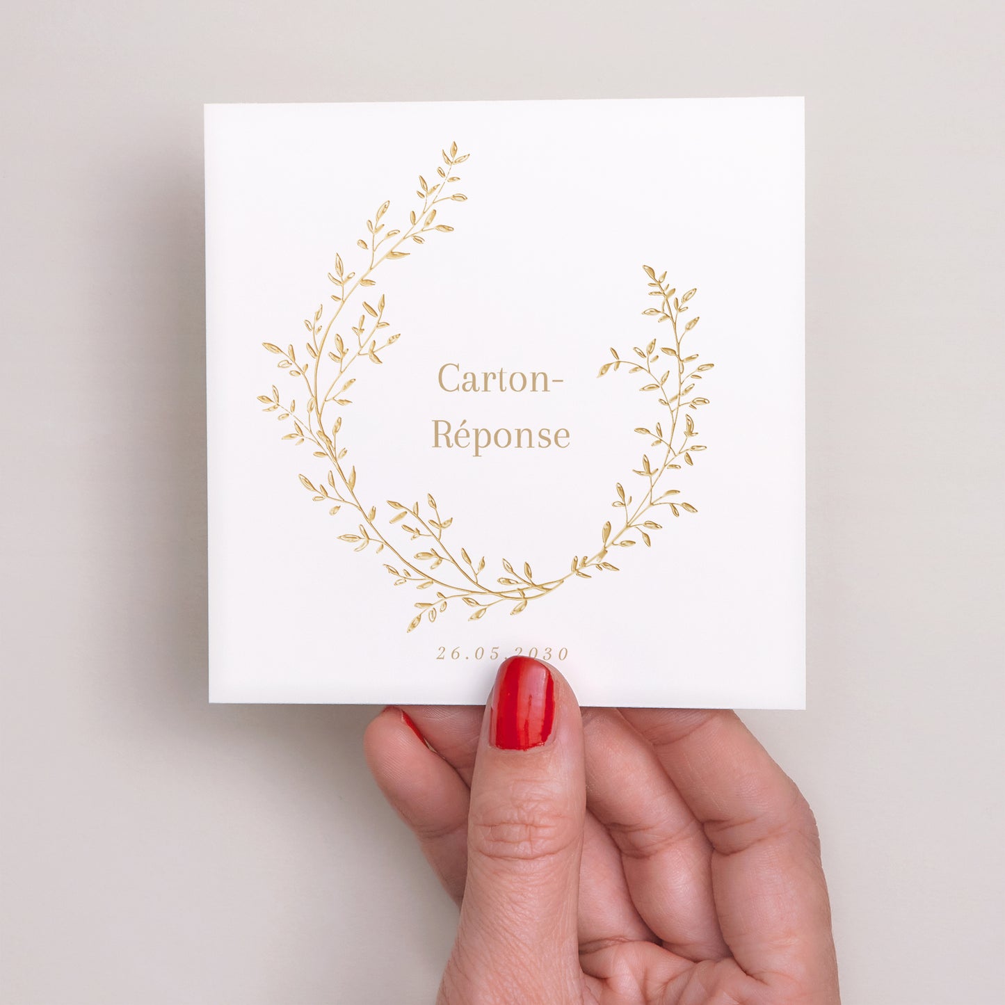 Carton réponse Mariage Carré couronne florale dorée photo N° 2