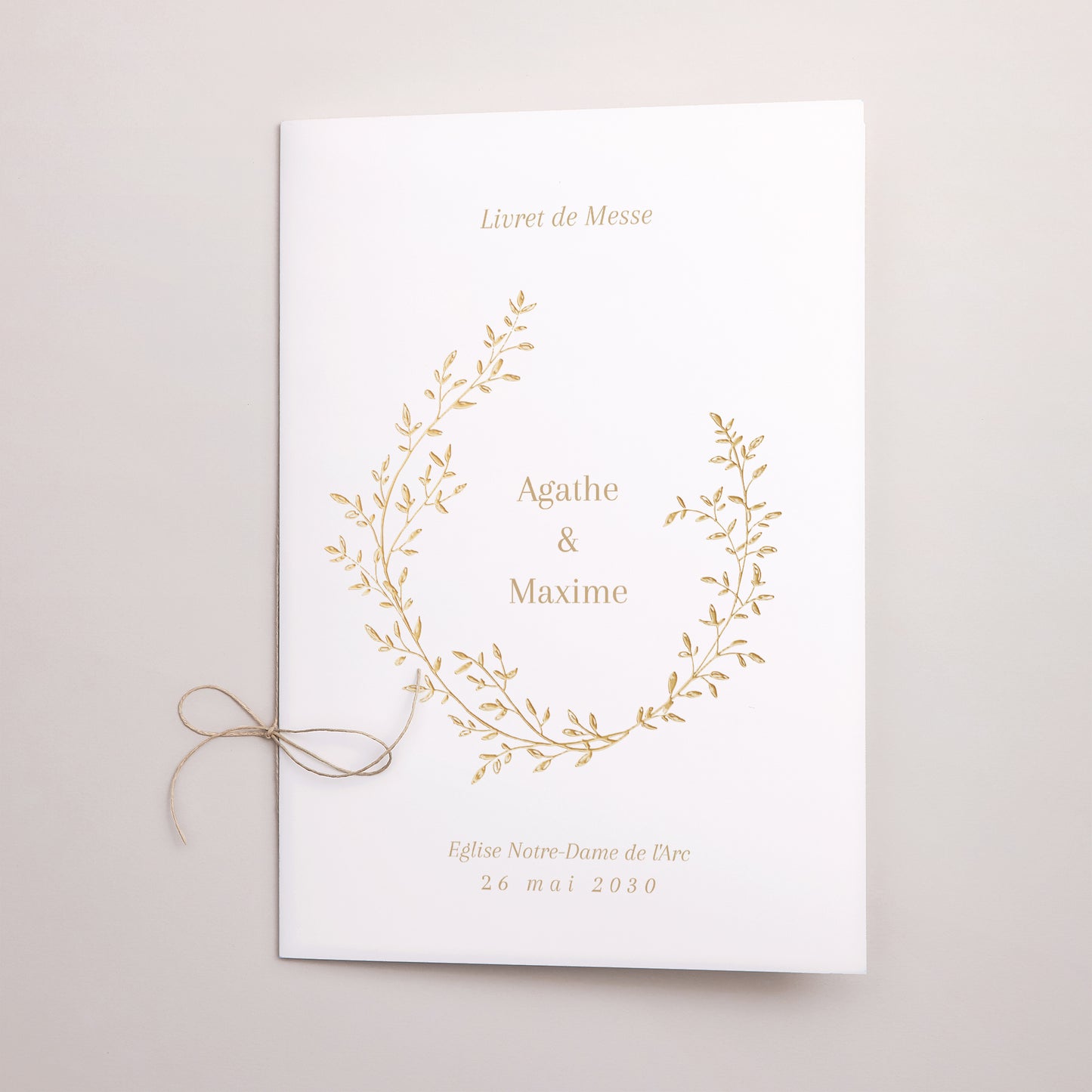 Livret de messe Mariage Double volet couronne florale dorée photo N° 1