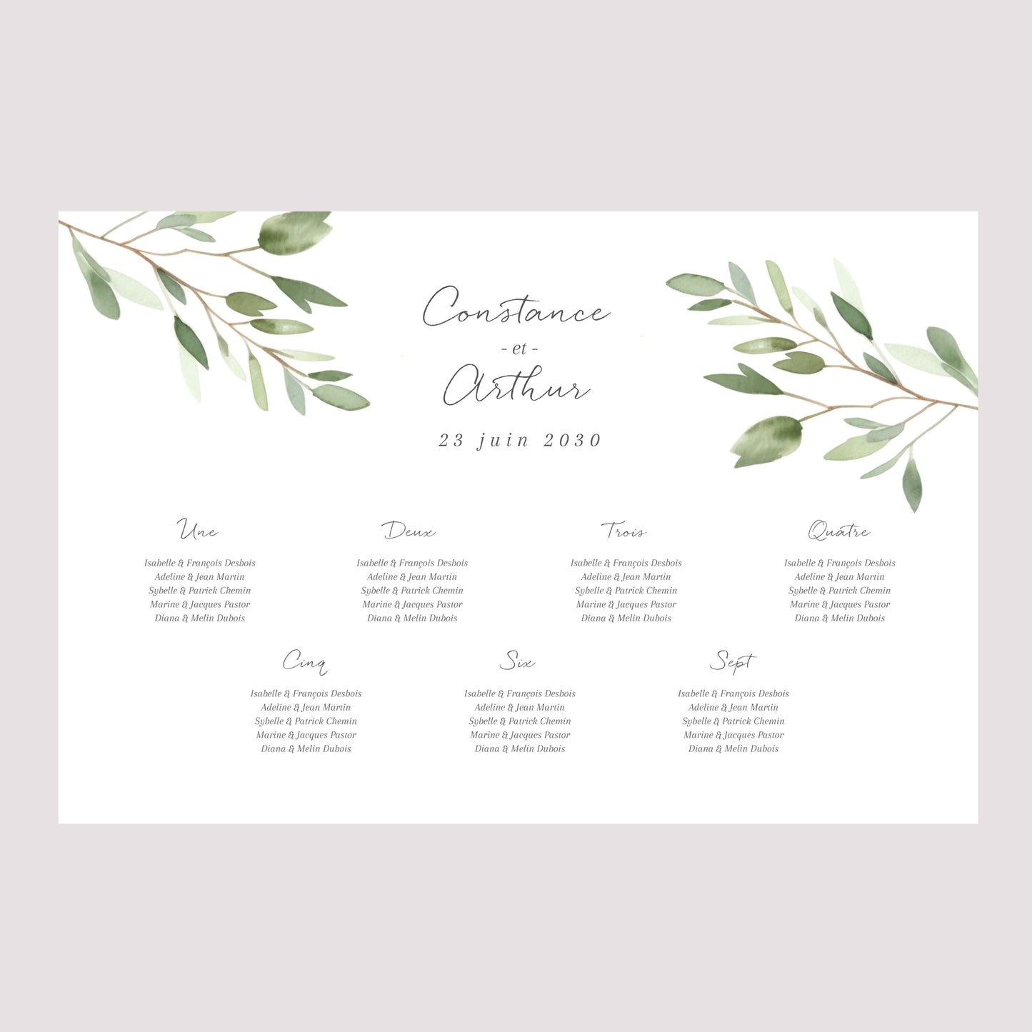 Plan de table Mariage Paysage 90 x 60 cm Feuillage photo N° 2
