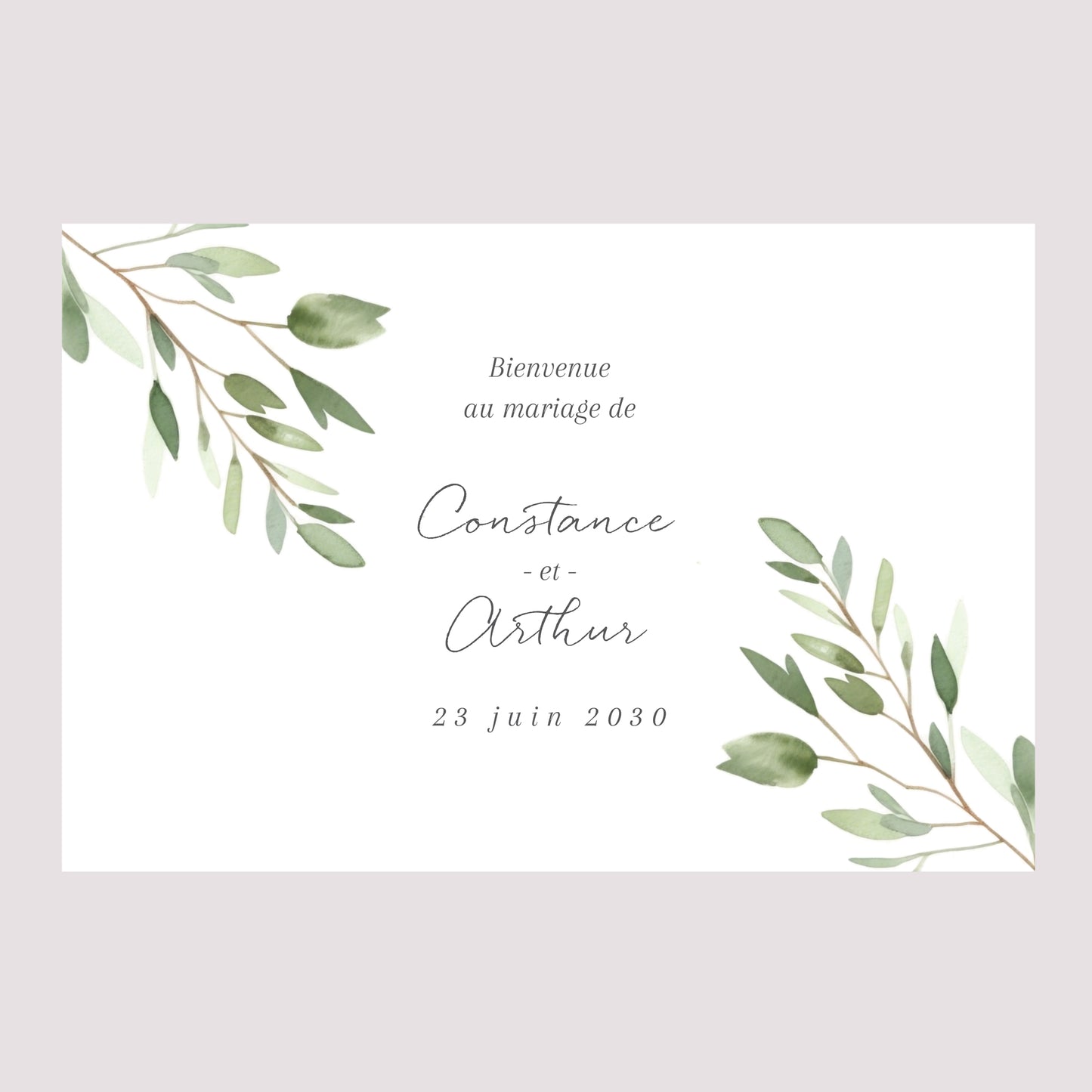 Panneau bienvenue Mariage Paysage 90 x 60 cm Feuillage photo N° 2