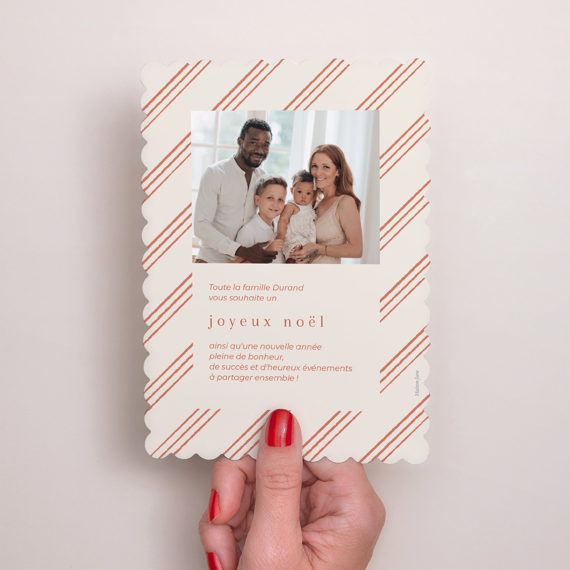 Carte de Noel Fin d'année Portrait, bords biscuit Rayures rouges photo N° 3