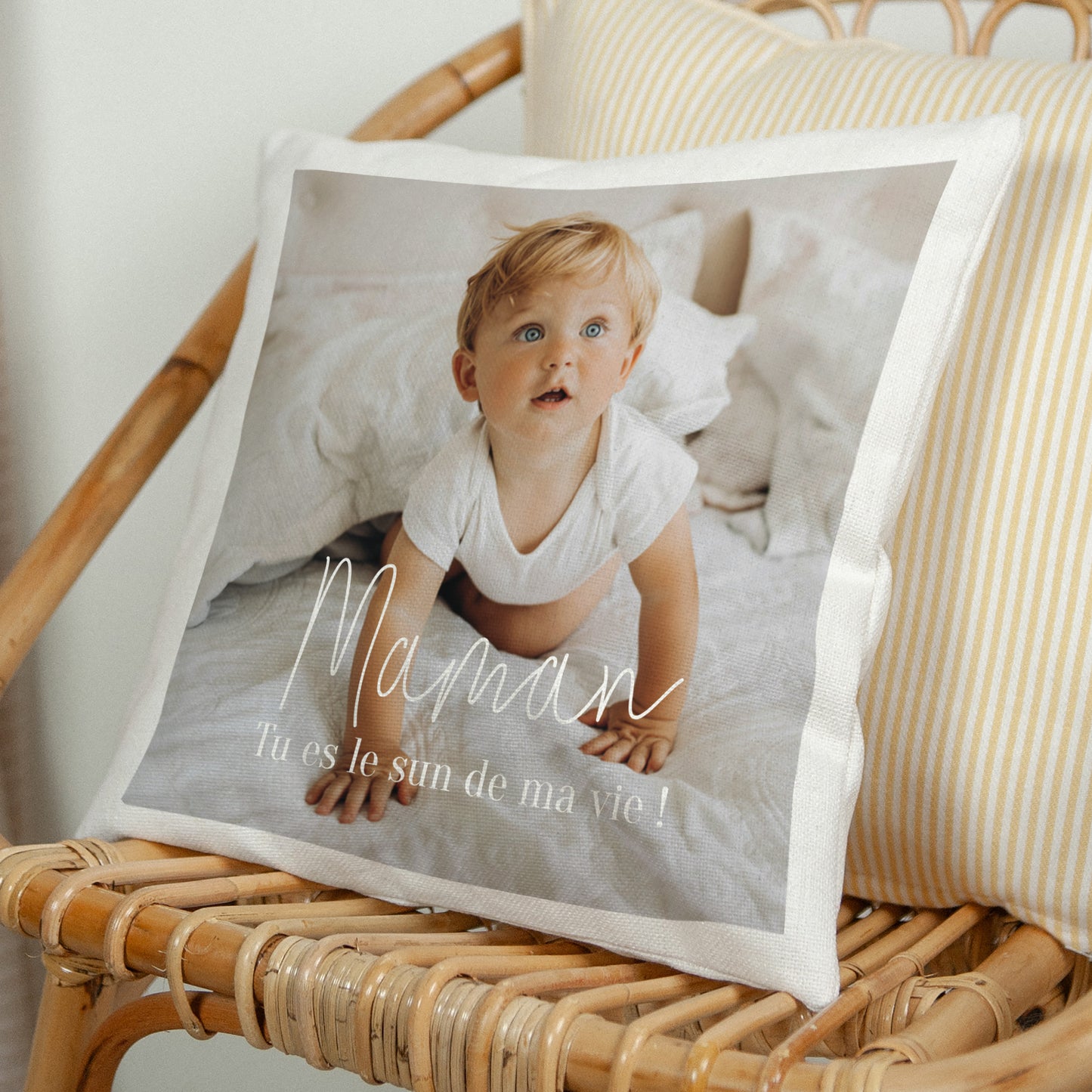 Coussin Objets Beige naturel The best family photo N° 1