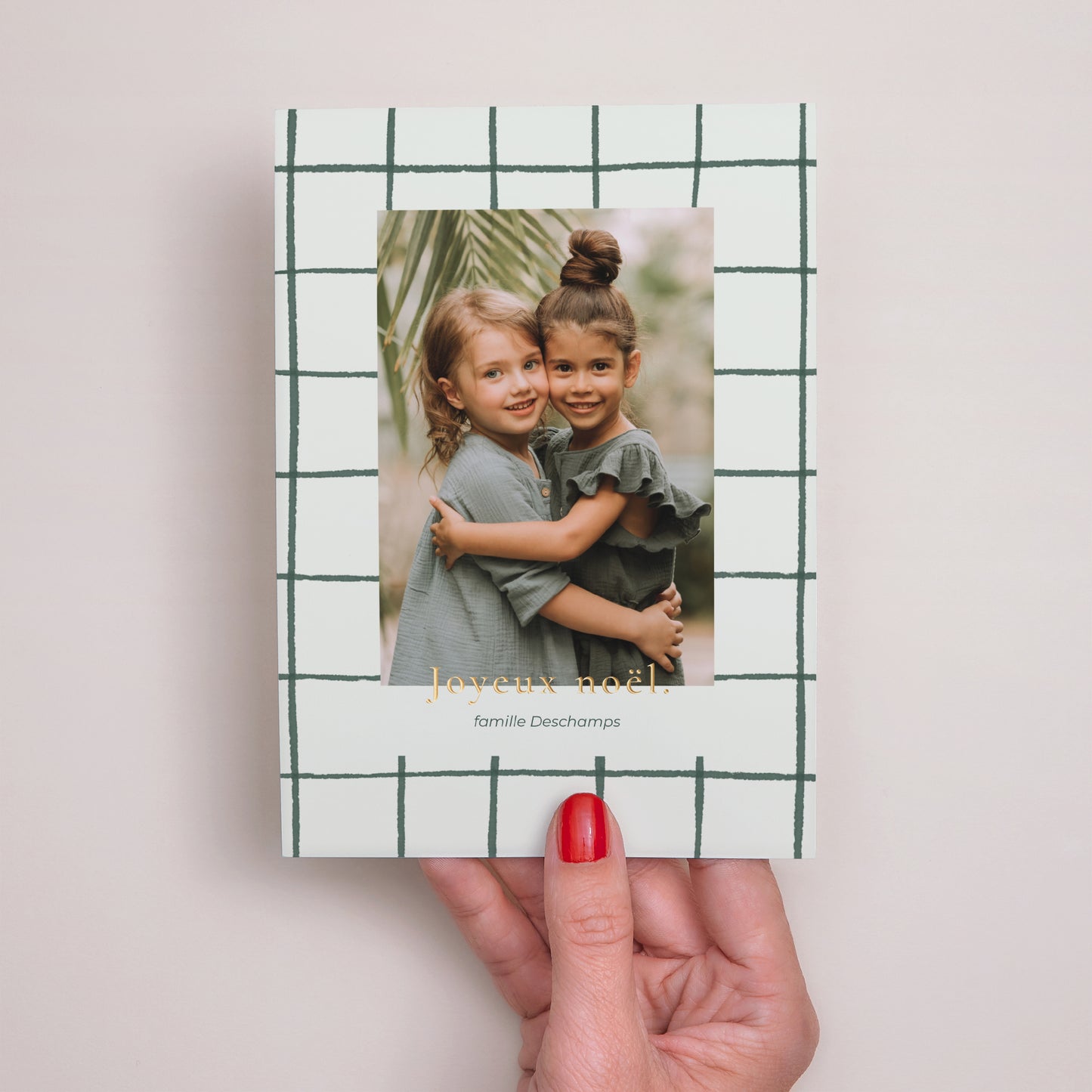 Carte de voeux Fin d'année Portrait Motif vert photo N° 2