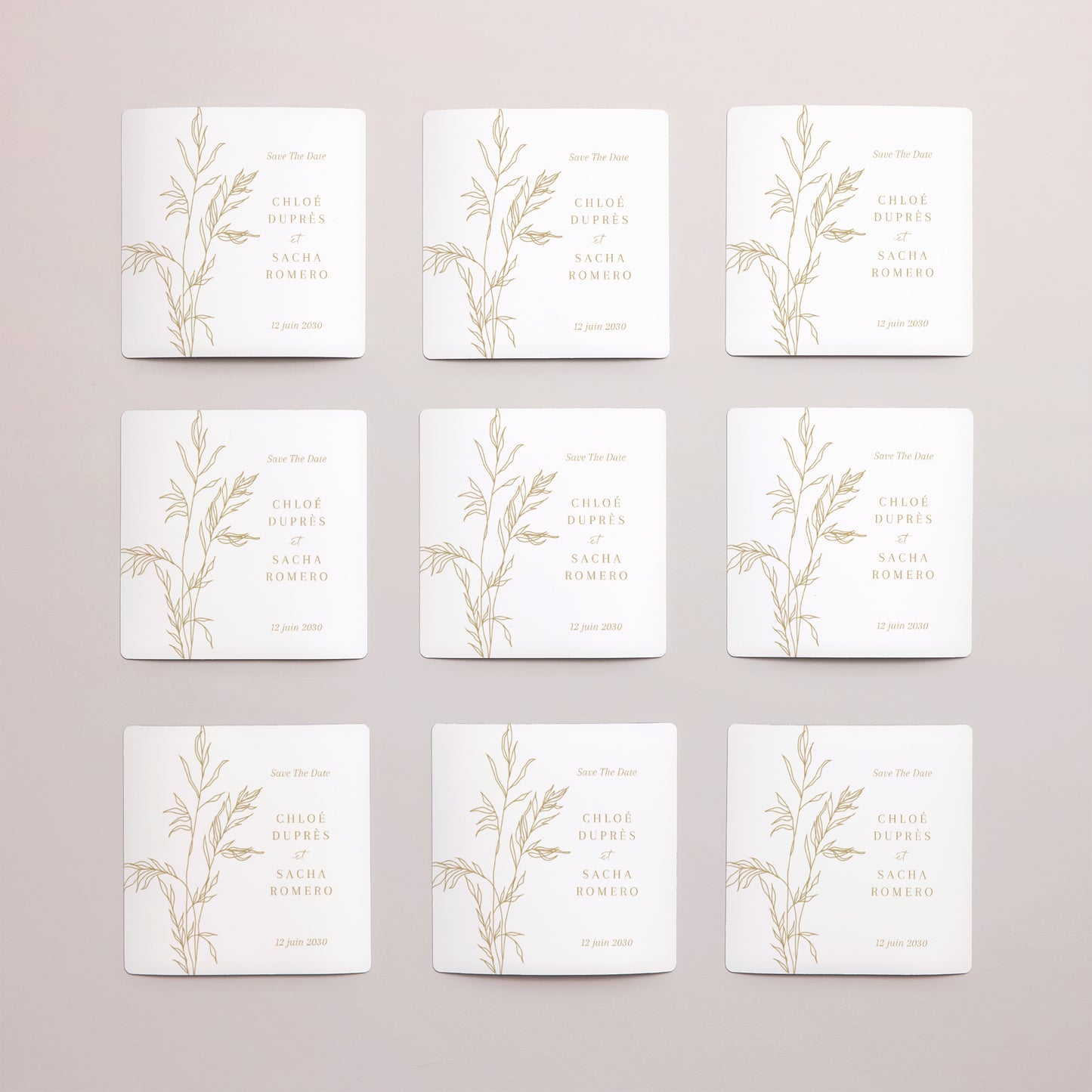 Save the date Mariage Lot de 9, magnétique feuillage épuré doré photo N° 3
