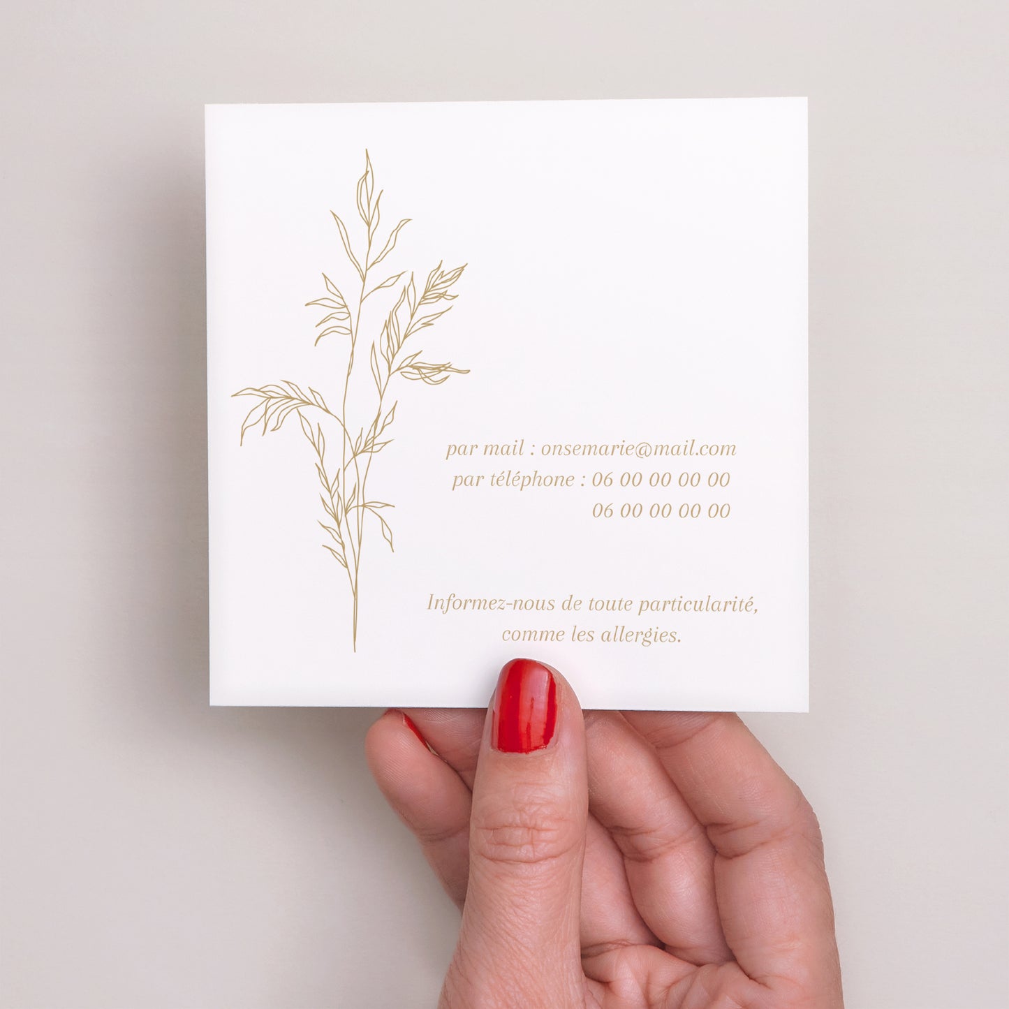 Carton réponse Mariage Carré Feuillage épuré doré photo N° 3