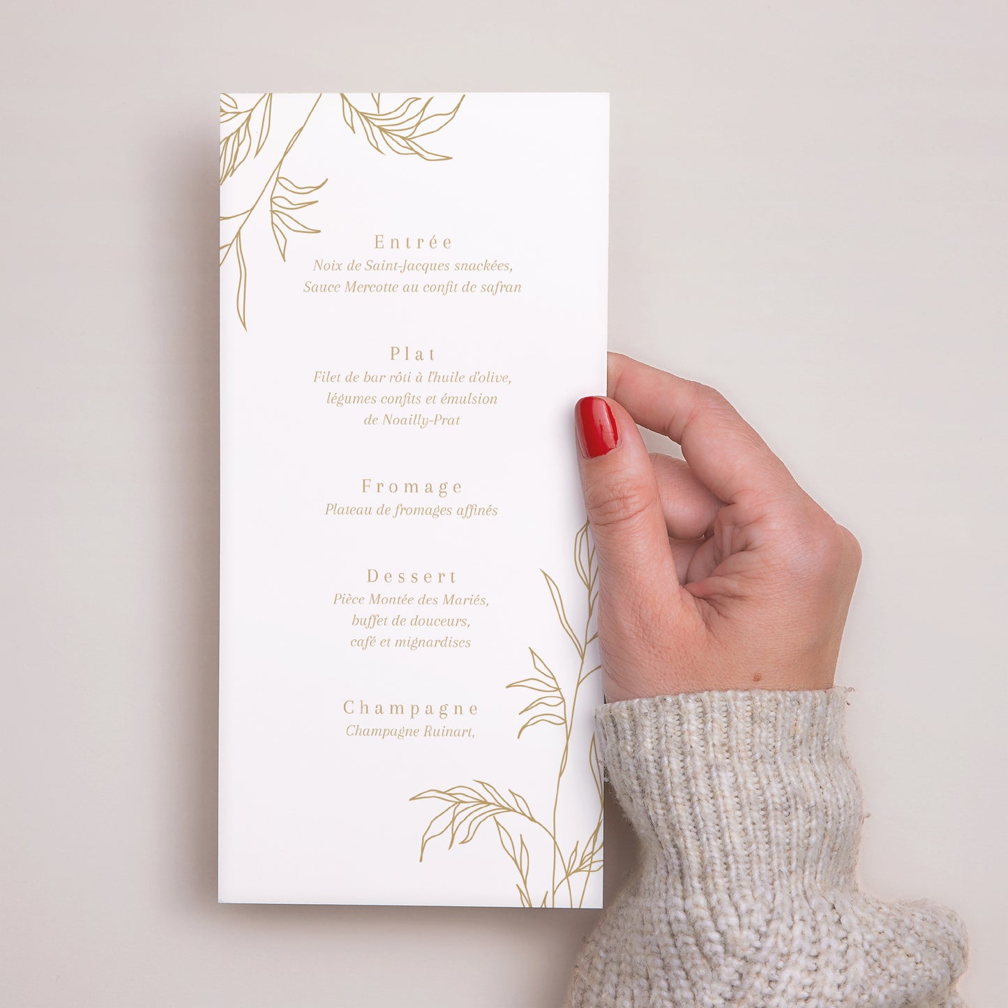 Menu Mariage Panoramique portrait Feuillage épuré doré photo N° 3