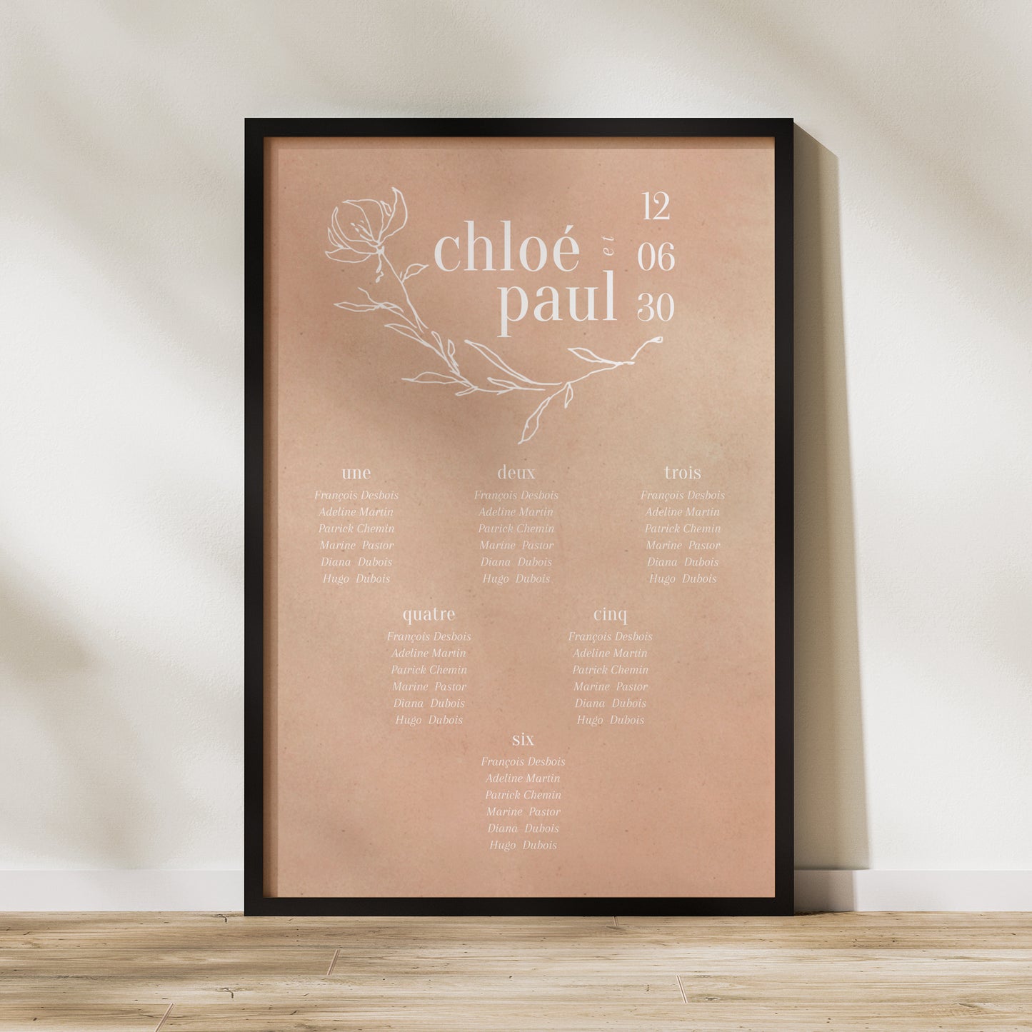 Plan de table Mariage Portrait une page de poésie photo N° 1