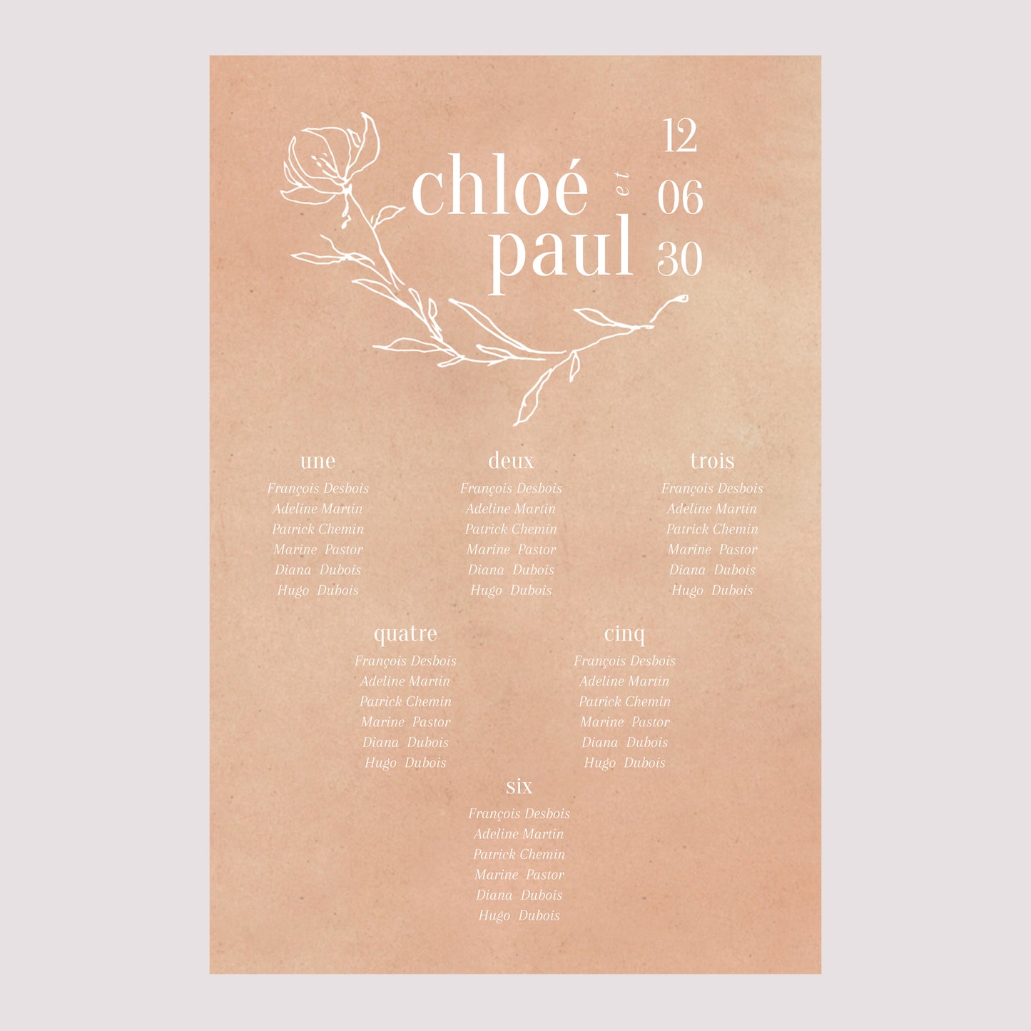 Plan de table Mariage Portrait 60 x 90 cm Une page de poésie photo N° 2