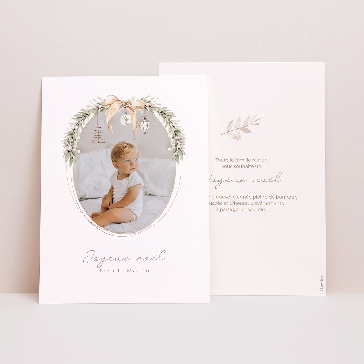 Carte de Noel Fin d'année Portrait Couronne ovale photo N° 1