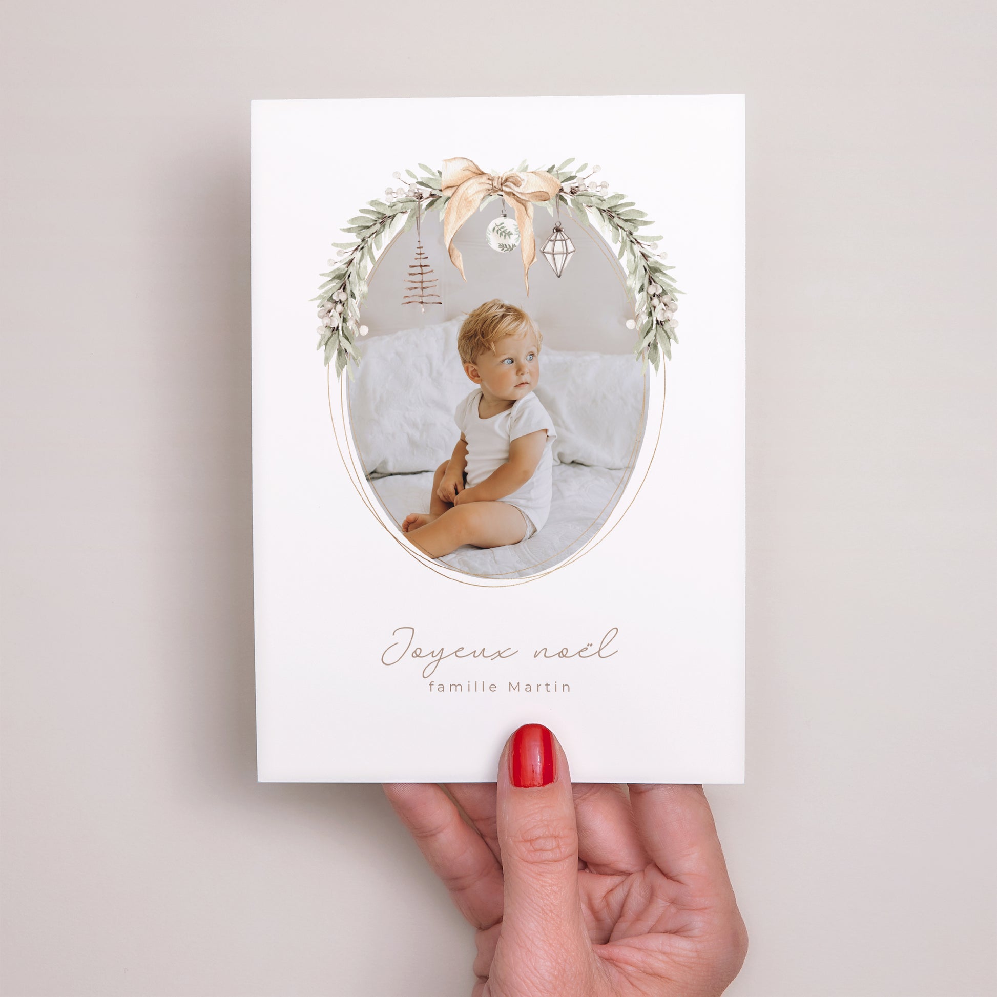Carte de Noel Fin d'année Portrait Couronne ovale photo N° 2