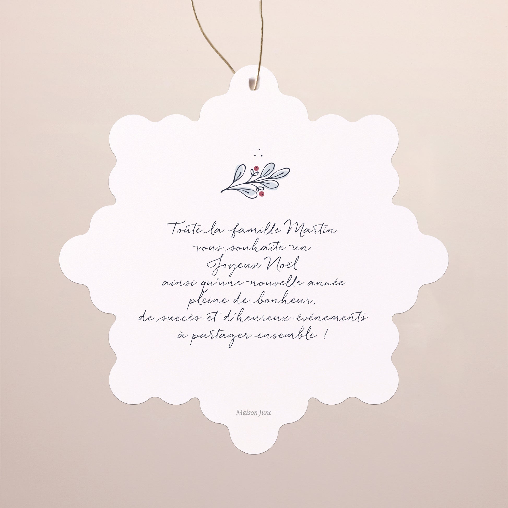 Carte de Noel Fin d'année Flocon à suspendre Un hiver tout doux photo N° 2