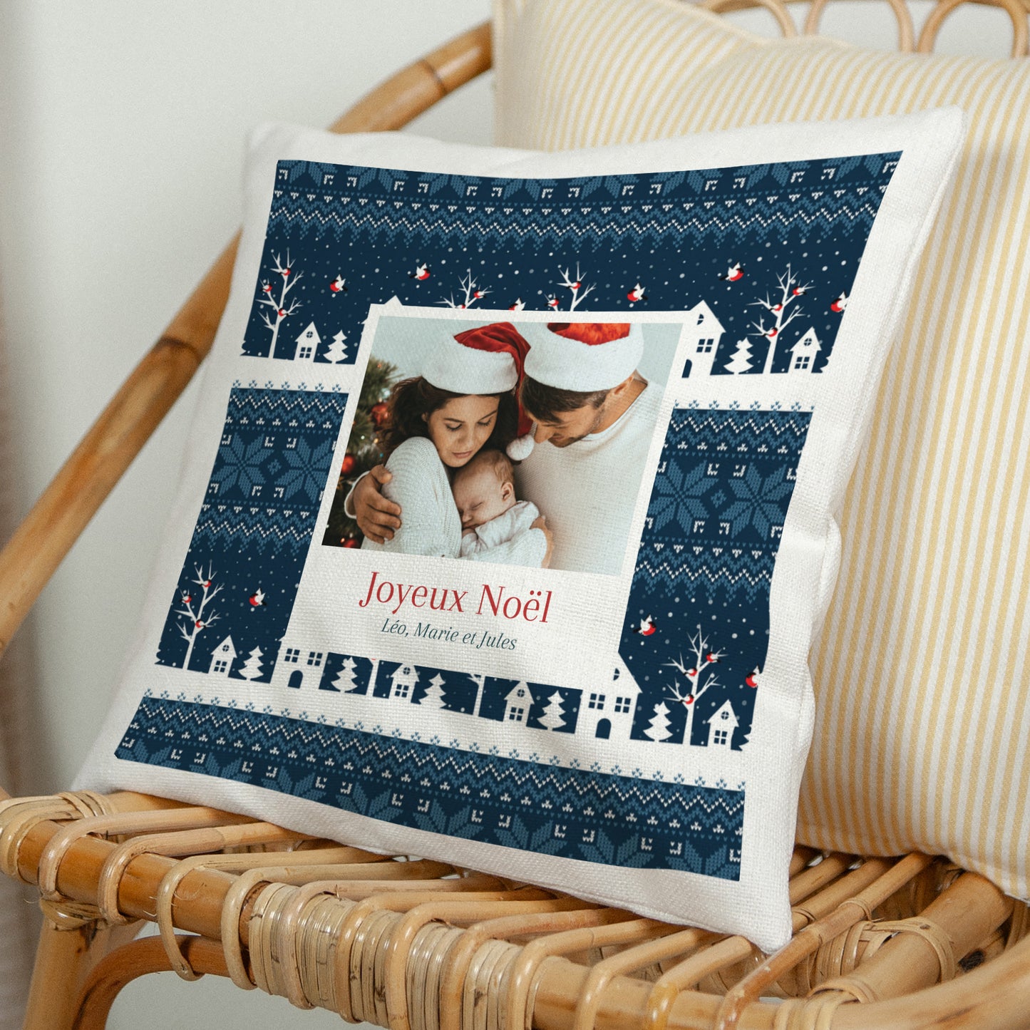 Coussin Objets Beige naturel Christmas Blue photo N° 1