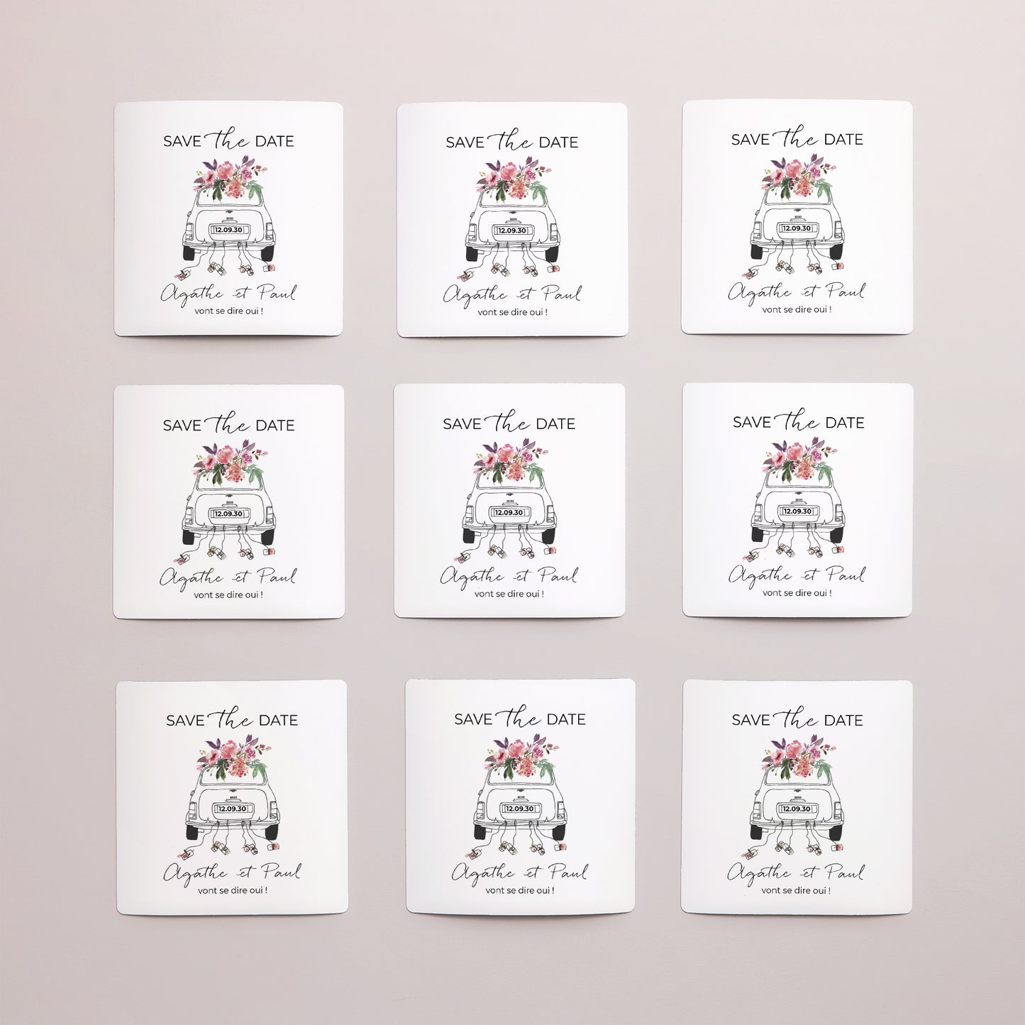 Save the date Mariage Lot de 9, magnétique Mini fleurie photo N° 3