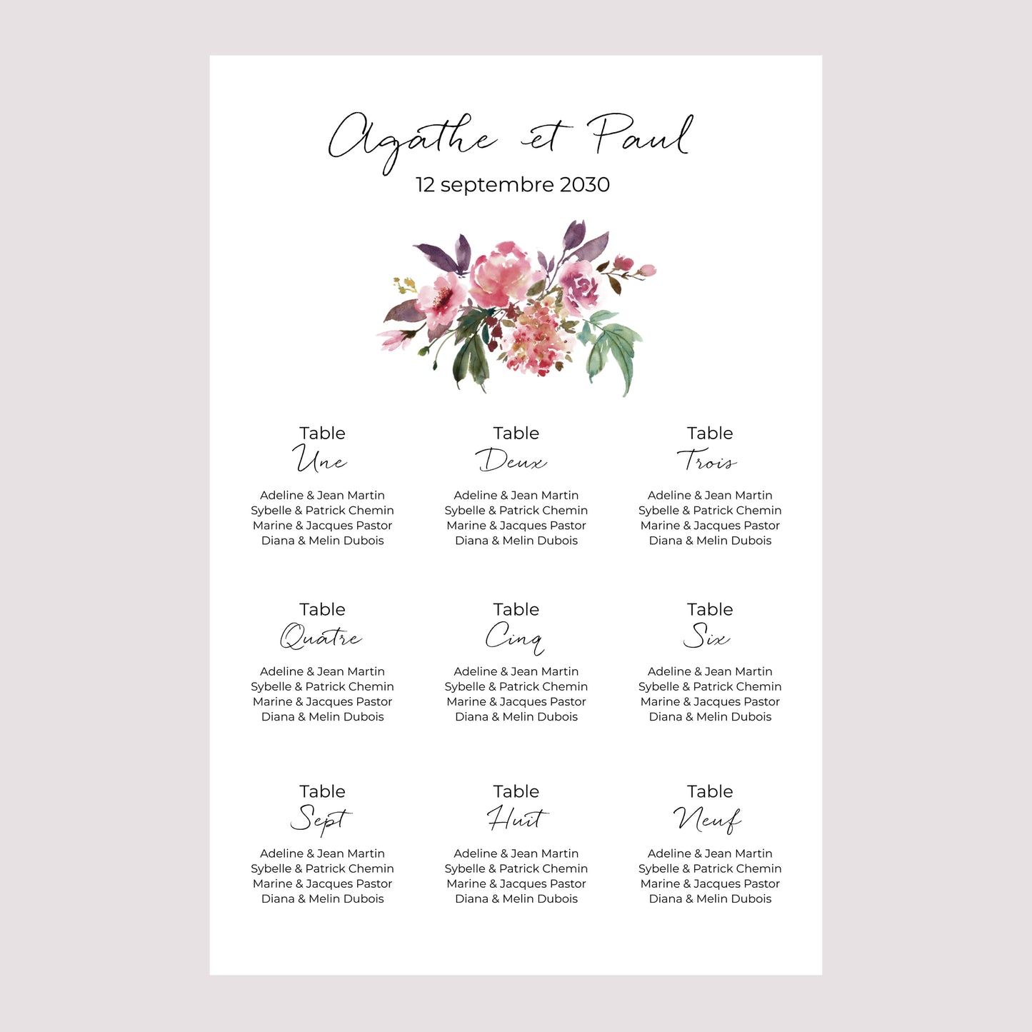 Plan de table Mariage Portrait Mini fleurie photo N° 2