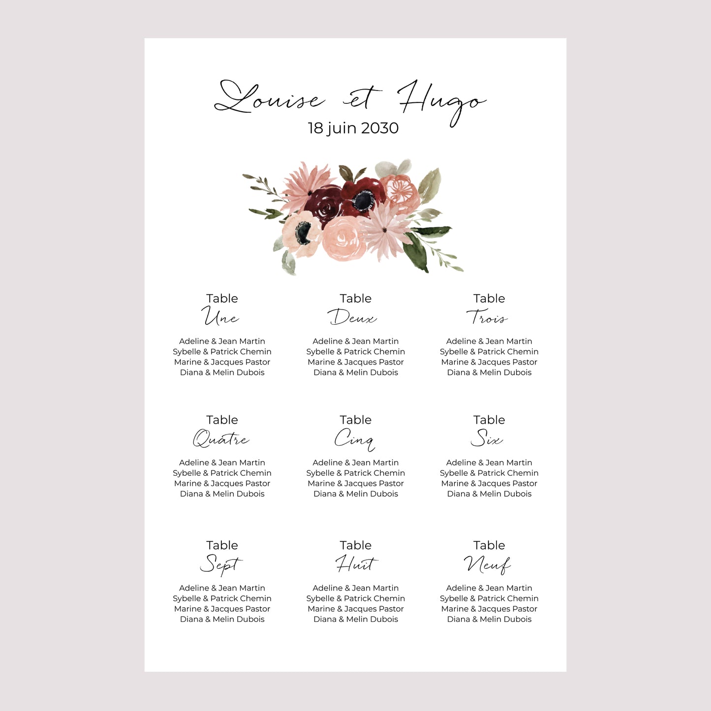 Plan de table Mariage Portrait Coccinelle fleurie photo N° 2