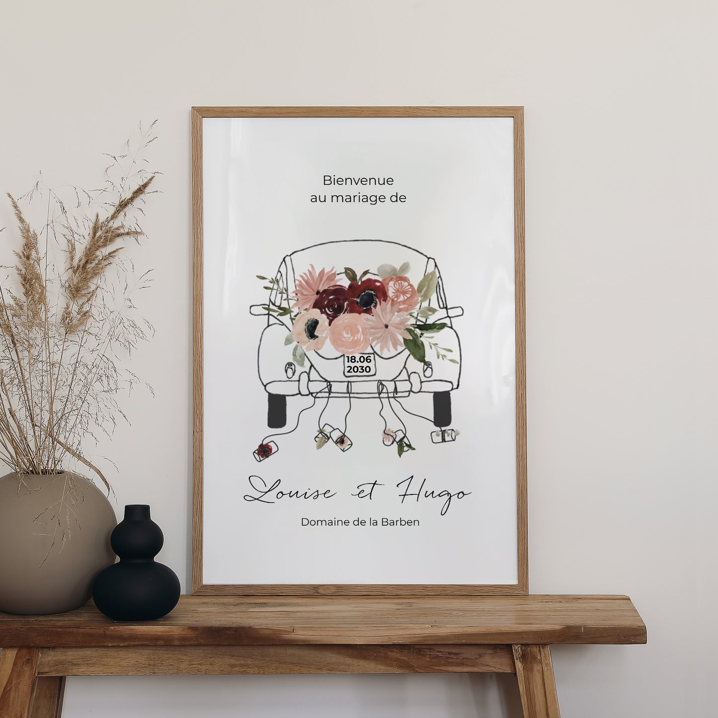 Panneau bienvenue Mariage Portrait 60 x 90 cm Coccinelle fleurie photo N° 2