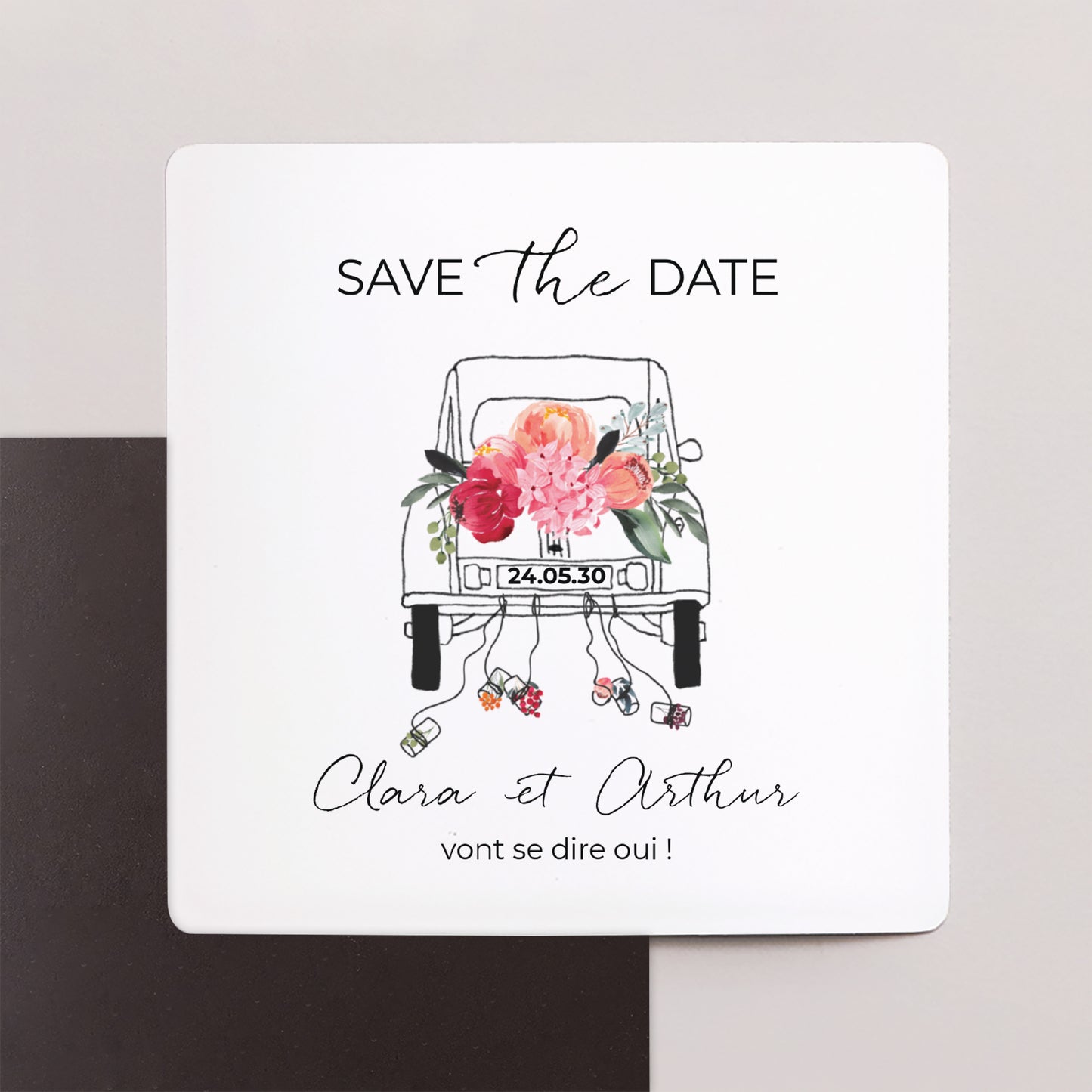 Save the date Mariage Lot de 9, magnétique 2CV fleurie photo N° 1