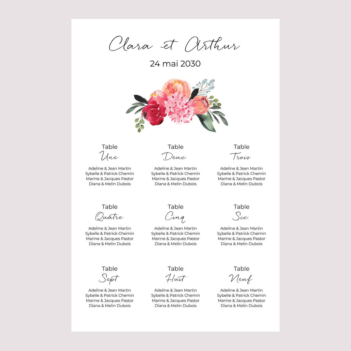 Plan de table Mariage Portrait 2CV fleurie photo N° 2