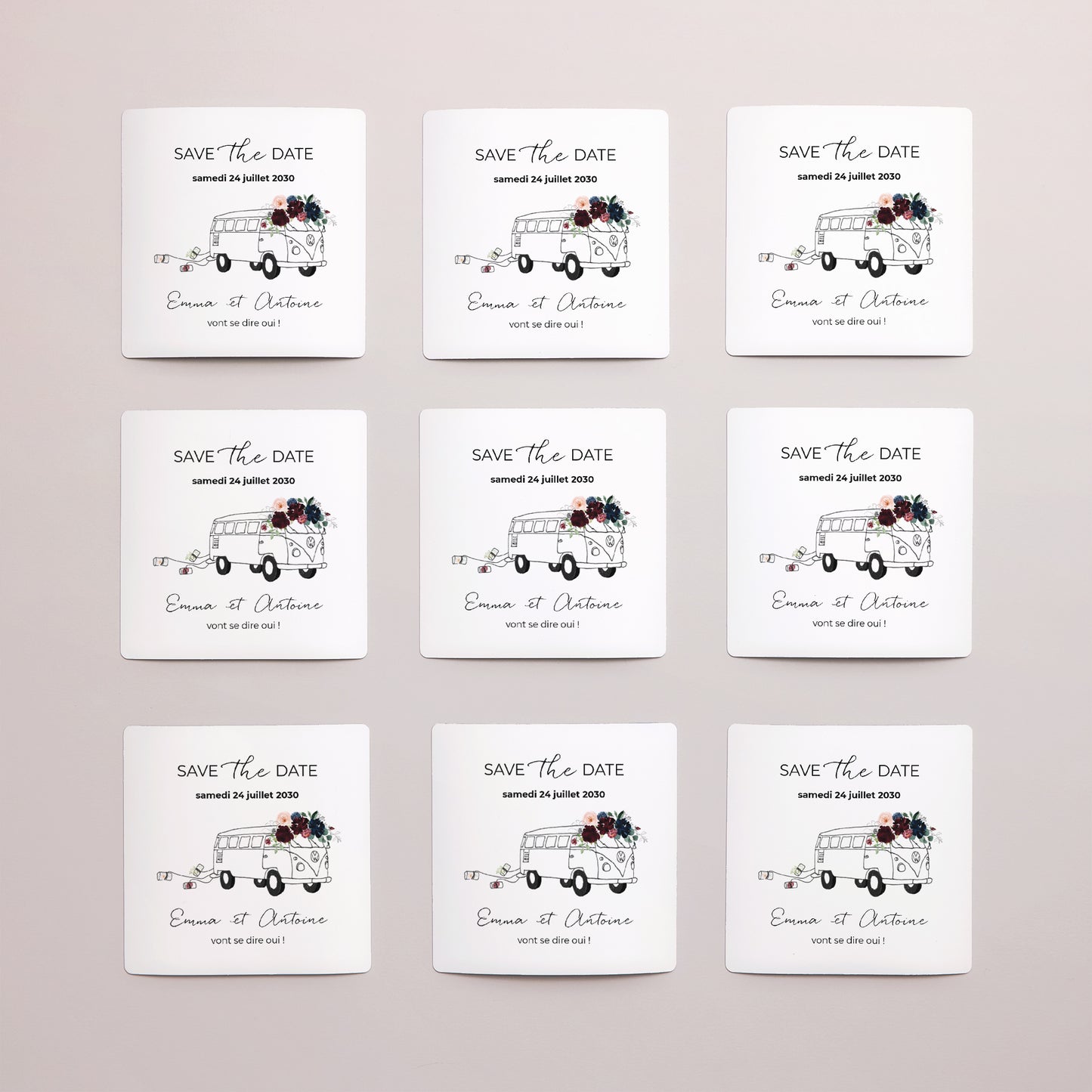Save the date Mariage Lot de 9, magnétique Combi fleuri photo N° 3
