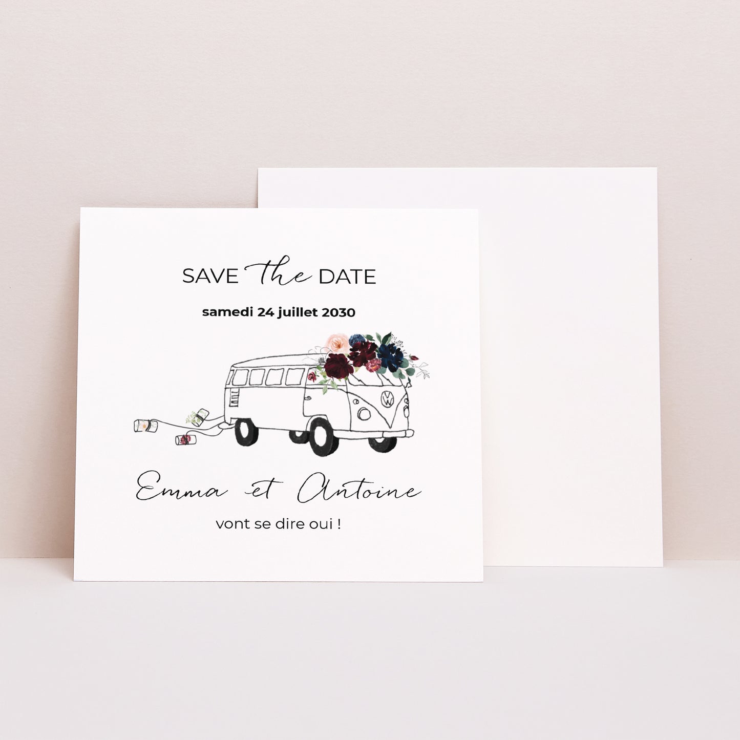 Save the date Mariage Carré Combi fleuri photo N° 1