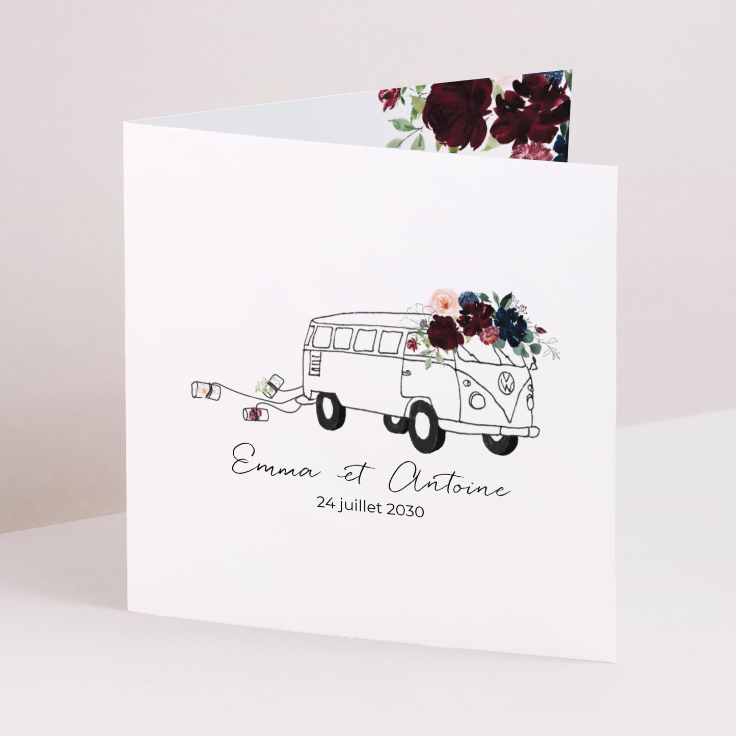 Faire-part Mariage Carré double volet Combi fleuri photo N° 1