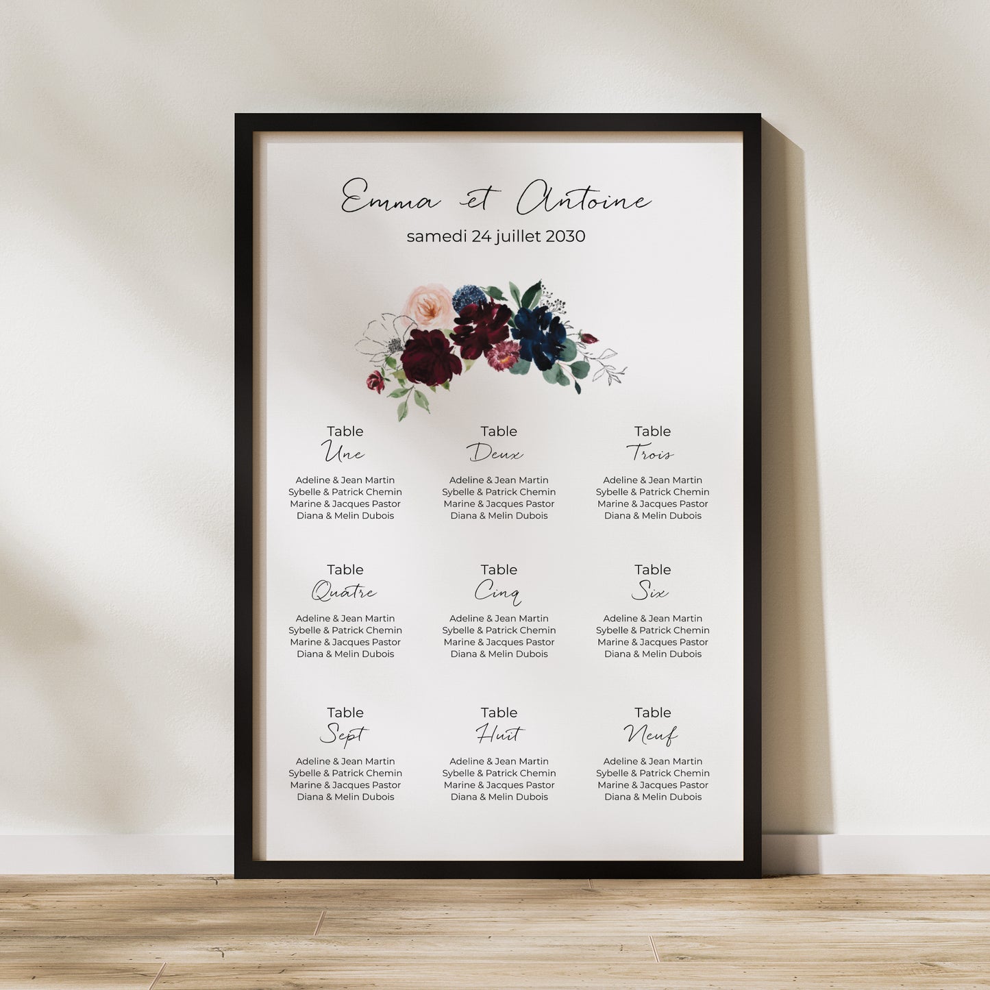Plan de table Mariage Portrait Combi fleuri photo N° 1