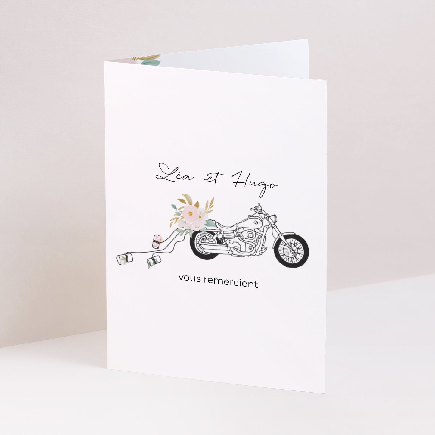 Remerciements Mariage Portrait double volet Harley fleurie photo N° 1