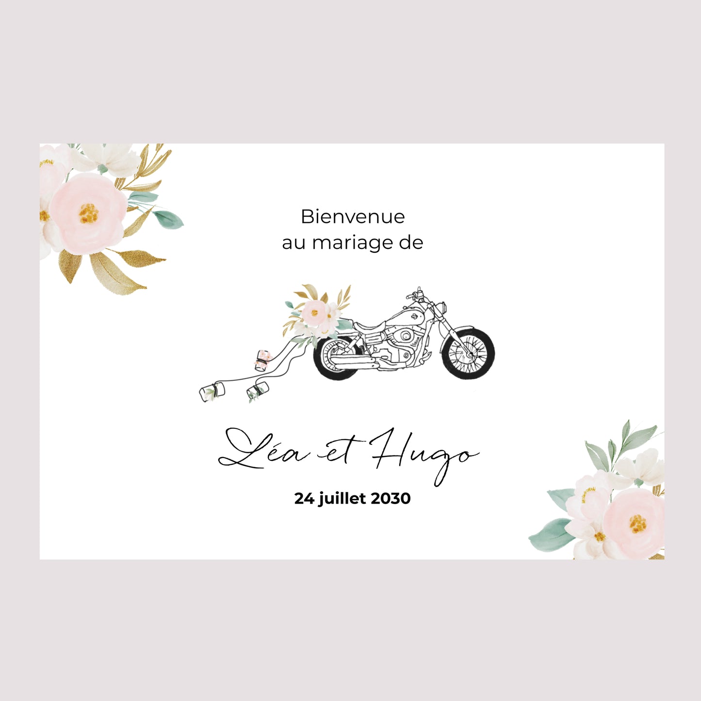 Panneau bienvenue Mariage Paysage 90 x 60 cm Harley fleurie photo N° 2